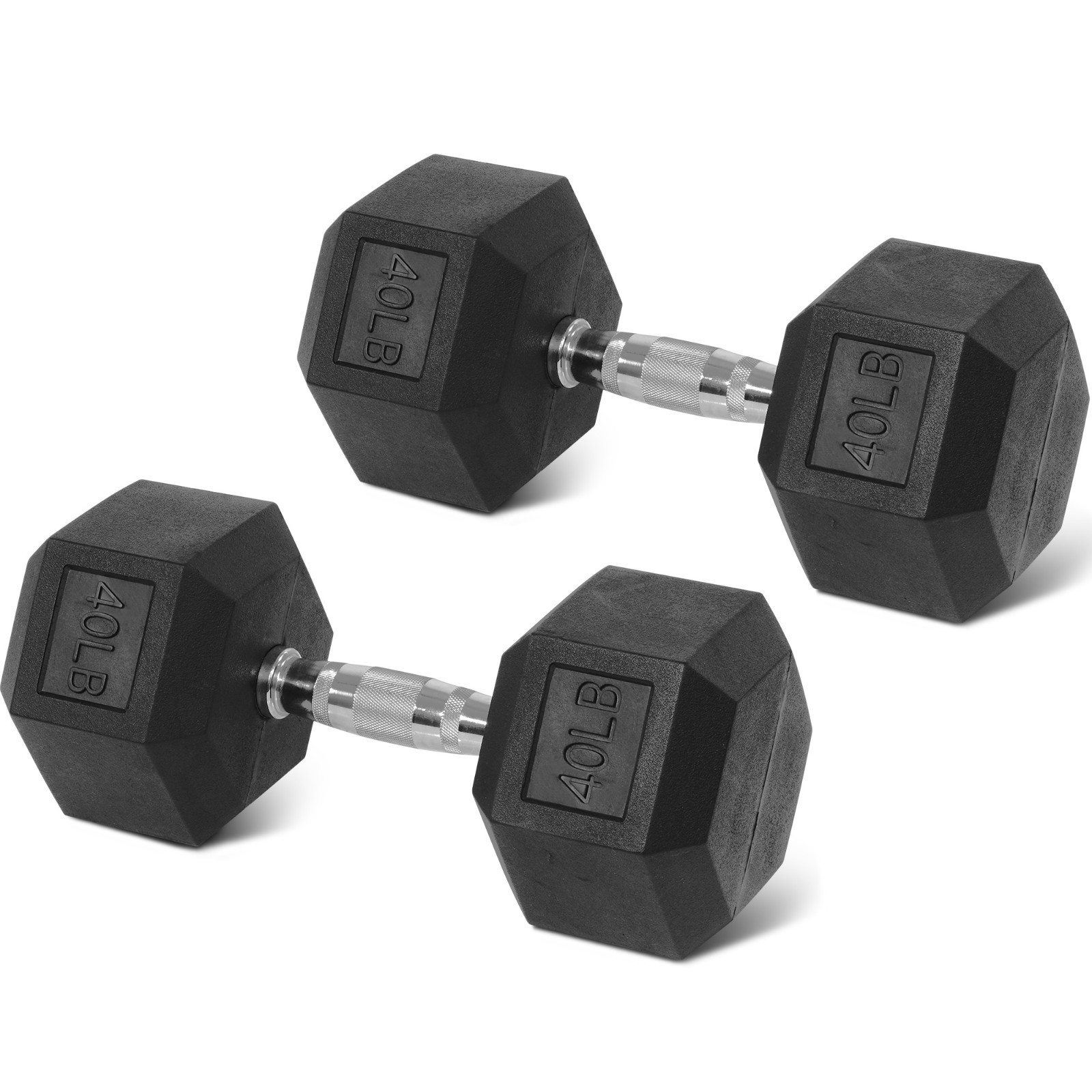 Rubber Encased Hex Dumbbells, 40 lbs Pair, Black