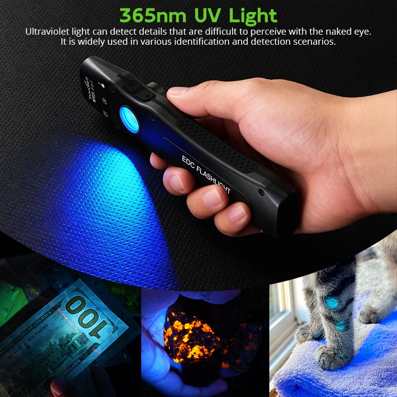 Rechargeable Flat EDC Flashlight 1000 Lumens Tactical Flashlight with UV Light
