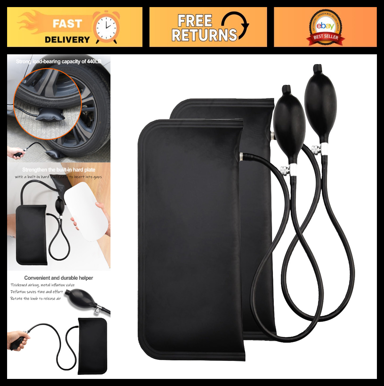 Inflatable Air Wedge Bag with Long Hose - Heavy Duty Leveling & Alignment Tool,
