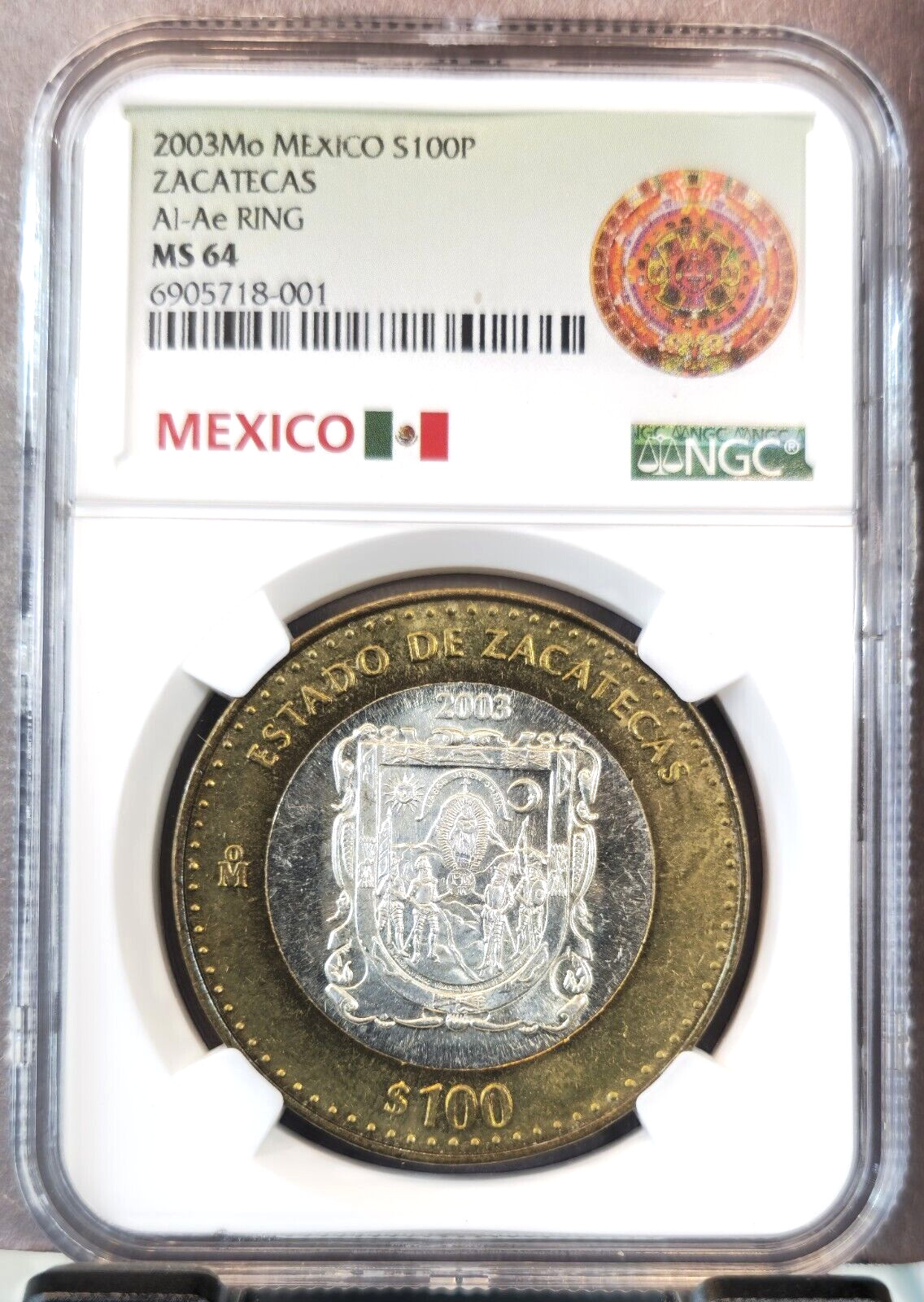 2005 MEXICO SILVER 100 PESOS STATE OF ZACATECAS NGC MS 64 SCARCE BU COIN