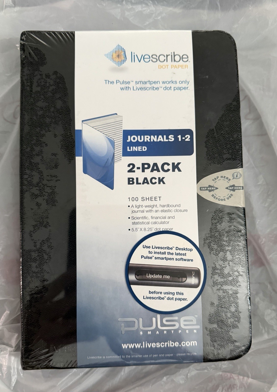 Livescribe Dot Paper Lined Journals 1-2 Hard Cover Black 2 Pack For Pulse Pen