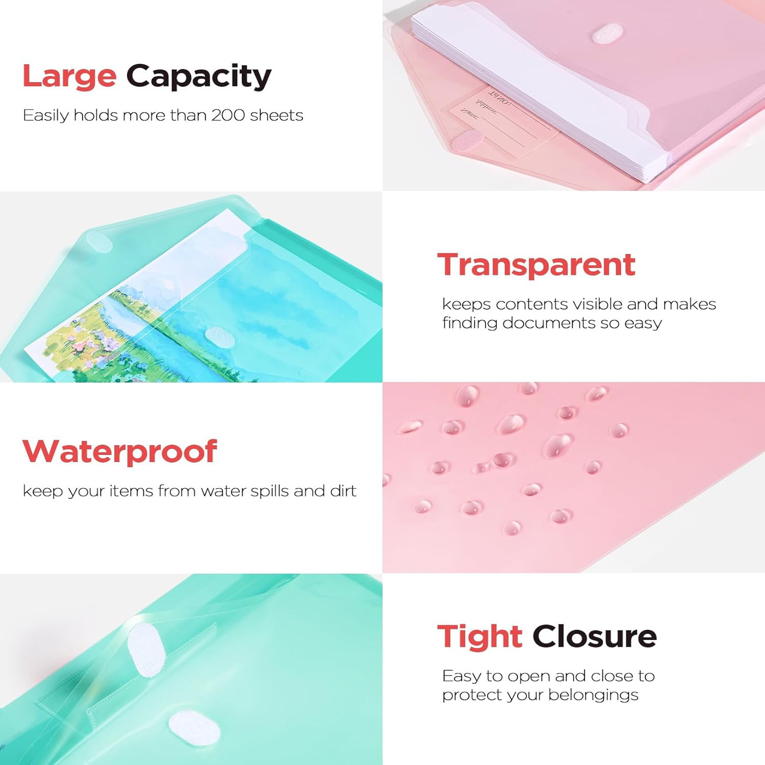 10Pack Plastic Envelopes, Plastic File Folders, Clear Folders for Documents Tren