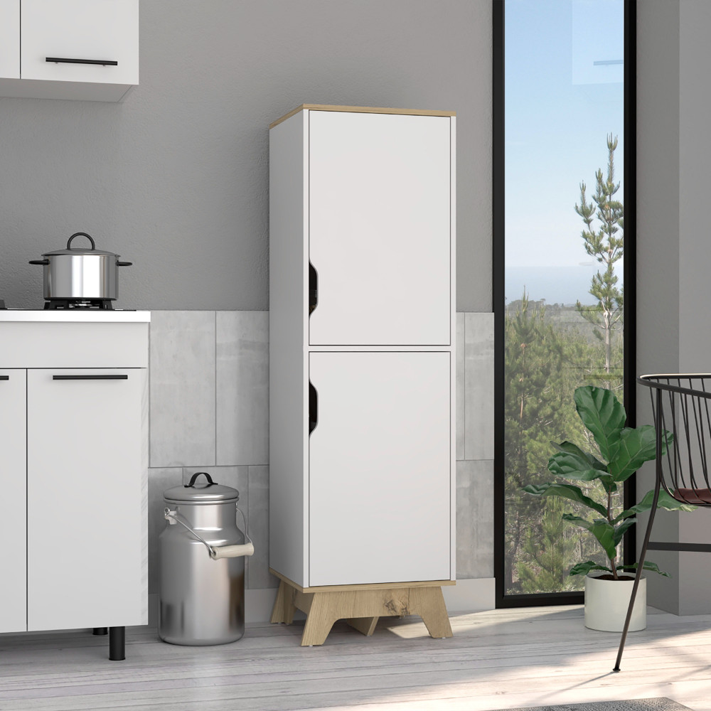 Multistorage cabinet 59" H, two doors, four internal shelves, Light oak / Whit