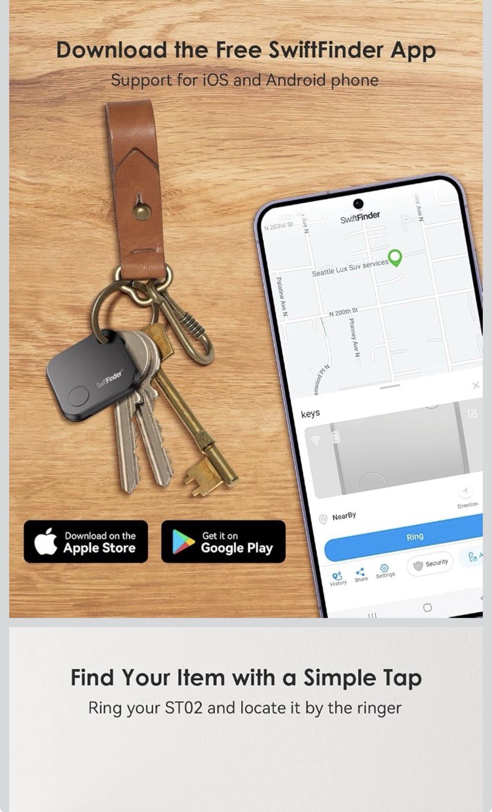 SwiftFinder ST02 Bluetooth Item Finder Tracker Key Finder, Black