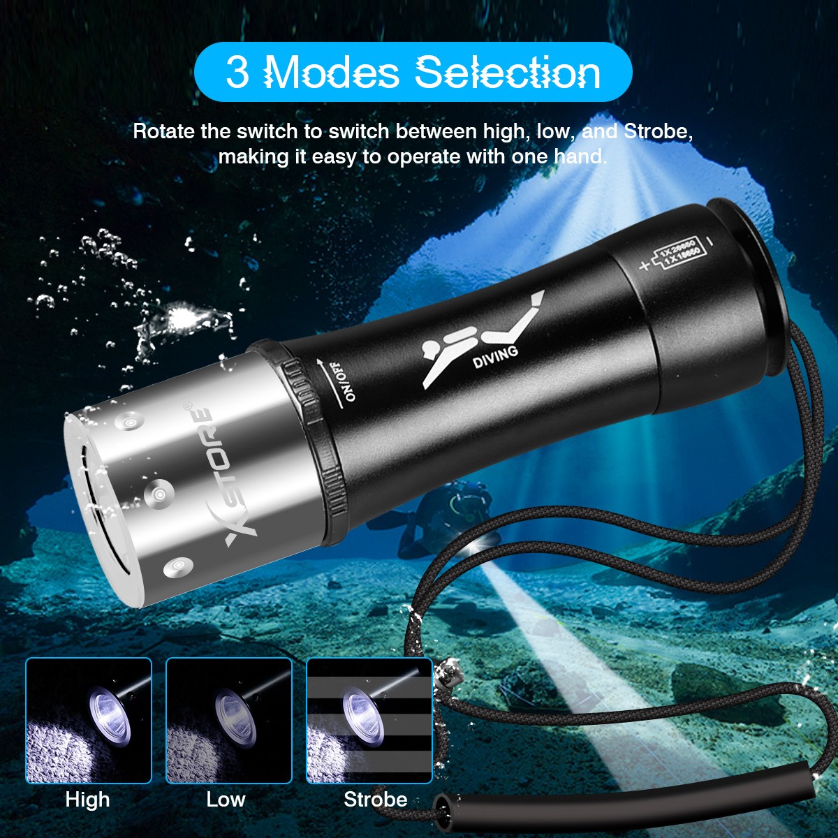 Underwater Flashlight Professional Diving Light LED Waterproof Dive Scuba Lamp