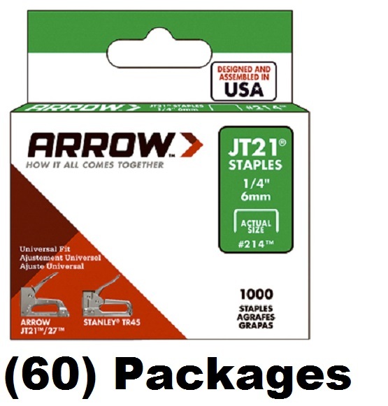 Arrow Fastener 214 JT21 TR45 1000 Pack 1/4" Staples - 60 Packages