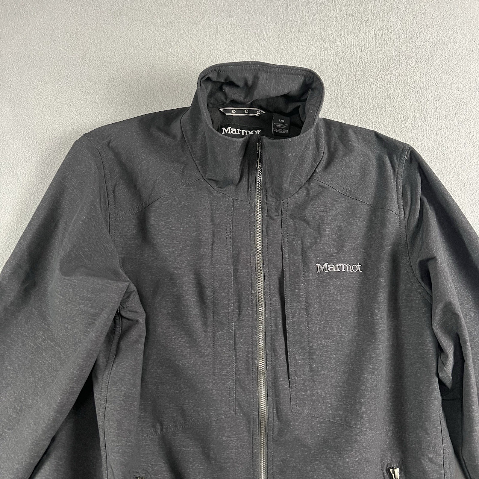 Marmot Jacket Mens Large Gray Softshell Full Zip Hiking Outdoor Casual