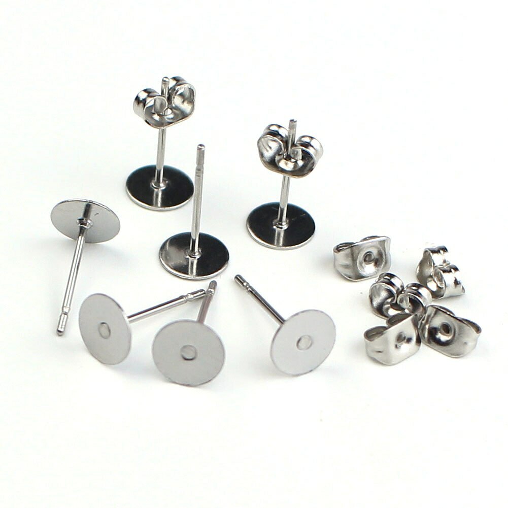 200pcs Stainless Steel Blank Pad Flat Earring Post Studs Base Pins with Ear Back