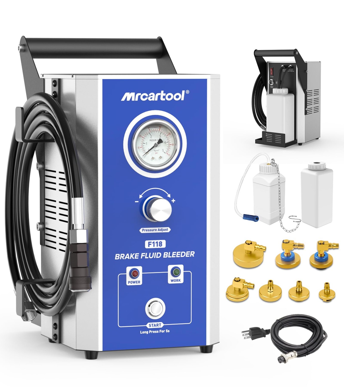 MR CARTOOL F118 Electric Brake Bleeder Kit, 110V Automotive F118, Blue