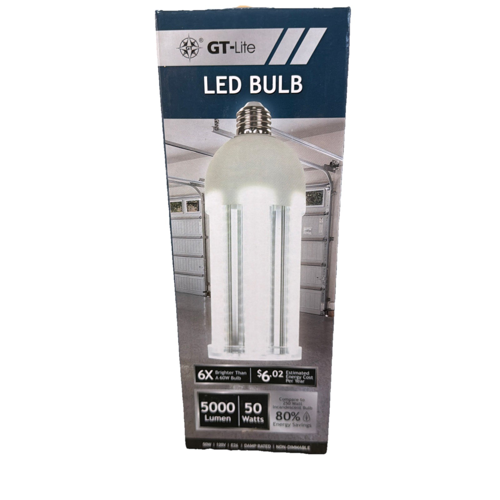 GT-Lite 5,000 Lumen LED Corn Cob Bulb, Uses Only 50W, Daylight 5000K, E26 Base,
