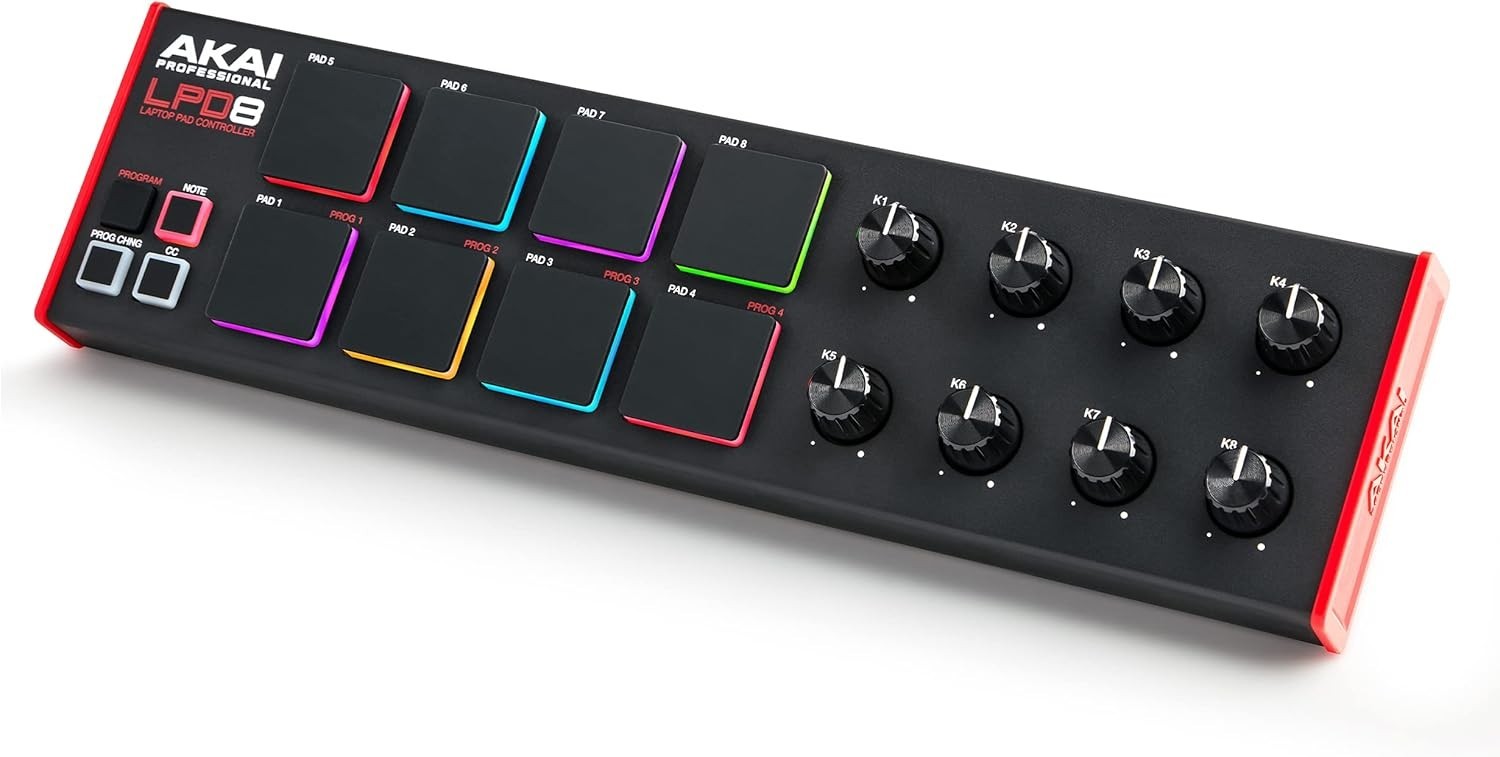 Portable USB MIDI Controller with RGB Pads & Adjustable Knobs for Music Produ...