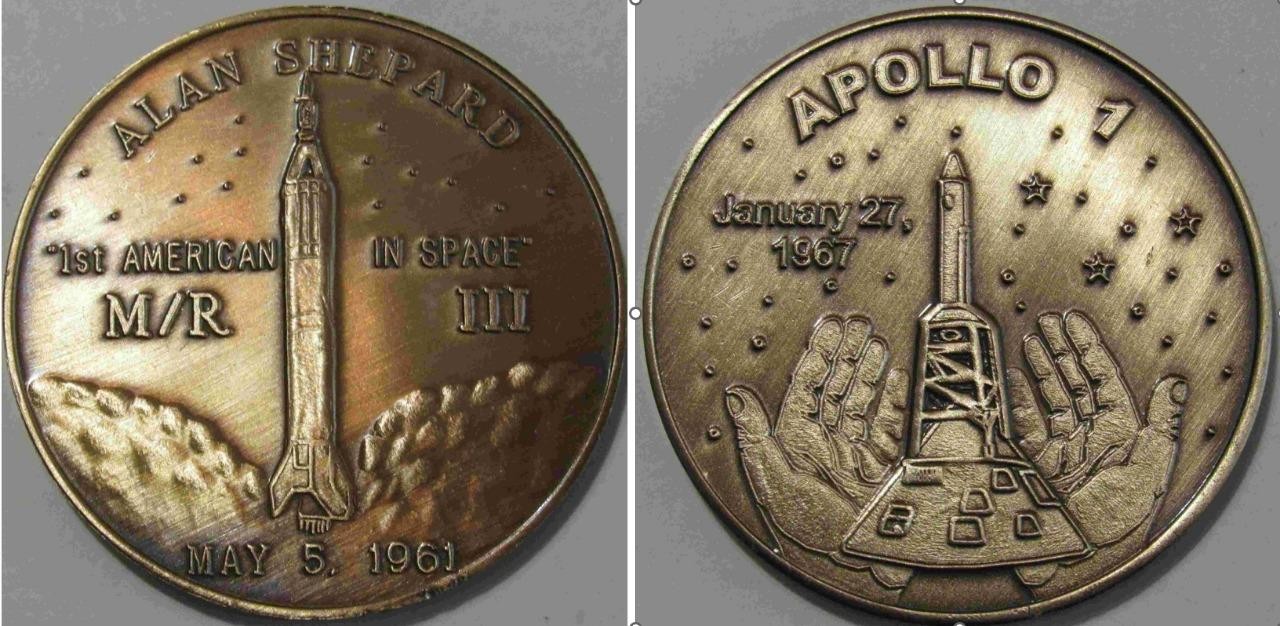 APOLLO I HANDS AND MERCURY REDSTONE III COIN ALAN SHEPARD 1ST AMERICAN IN SPACE