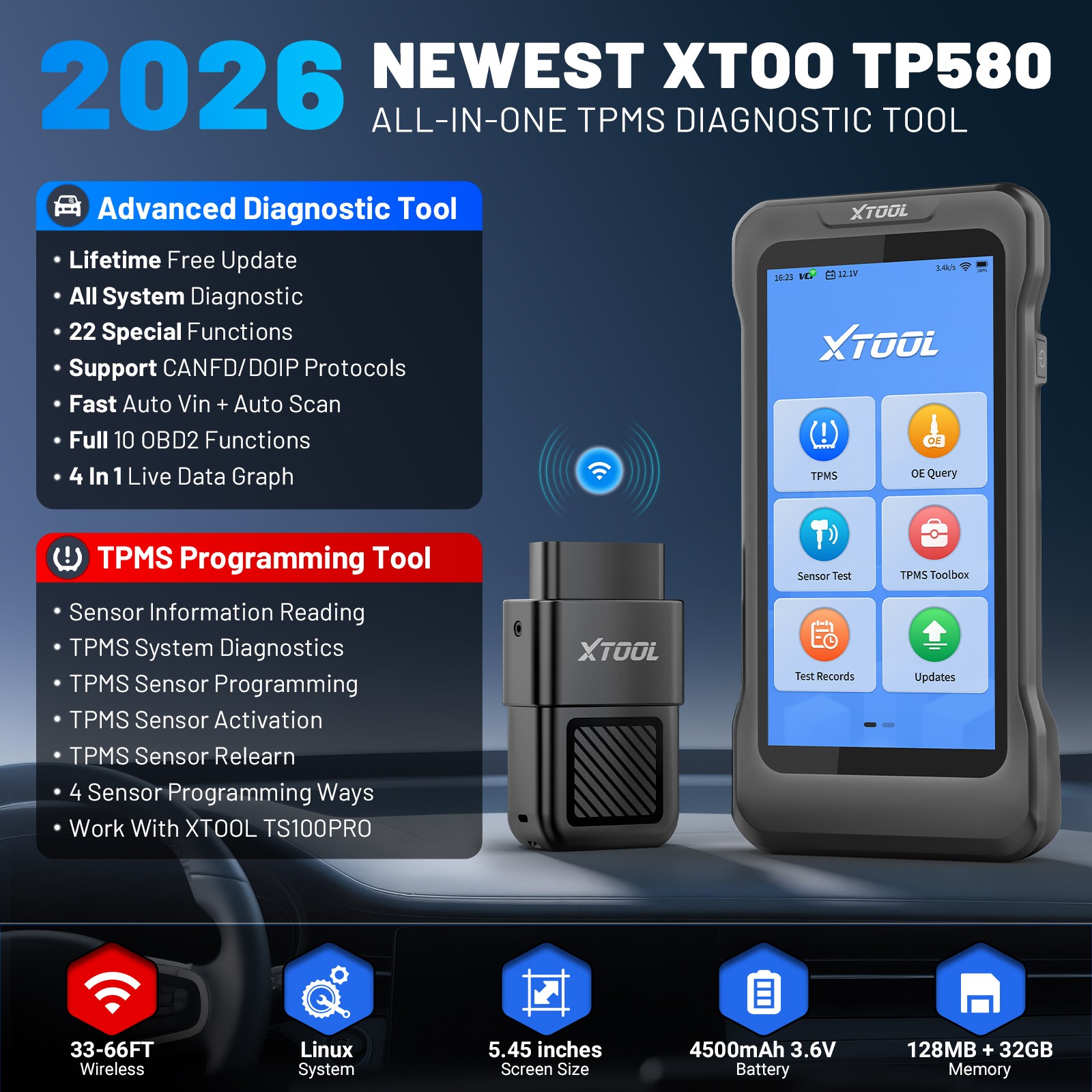 XTOOL TP580 +4PCS TS100 Sensor Programming TPMS Relearn Activate Full Diagnostic