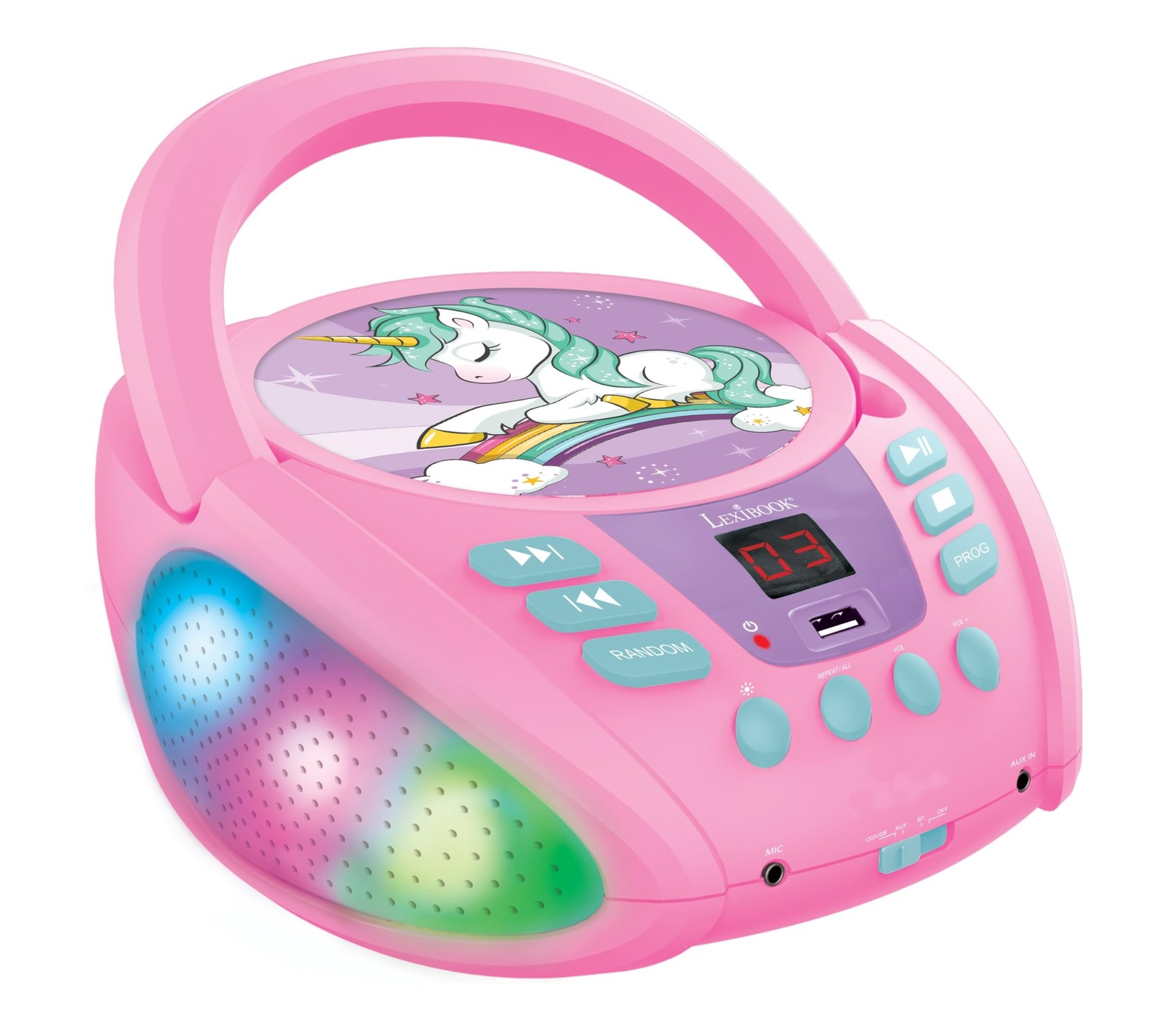 Lexibook Unicorn - Bluetooth CD Player for Kids –Girls, Boys, Pink, RCD109UNI