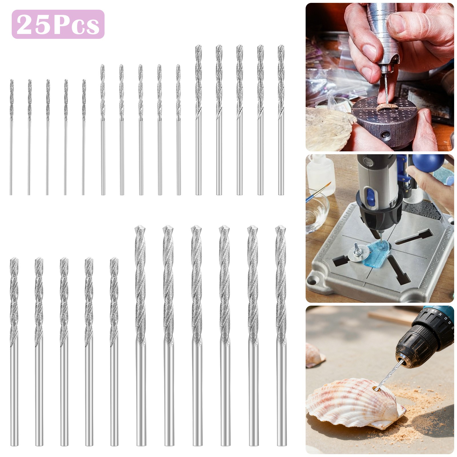 25pcs Diamond Twist Drill Bits Set 1.0–3.0mm for Jewelry Glass Stones Gemstones
