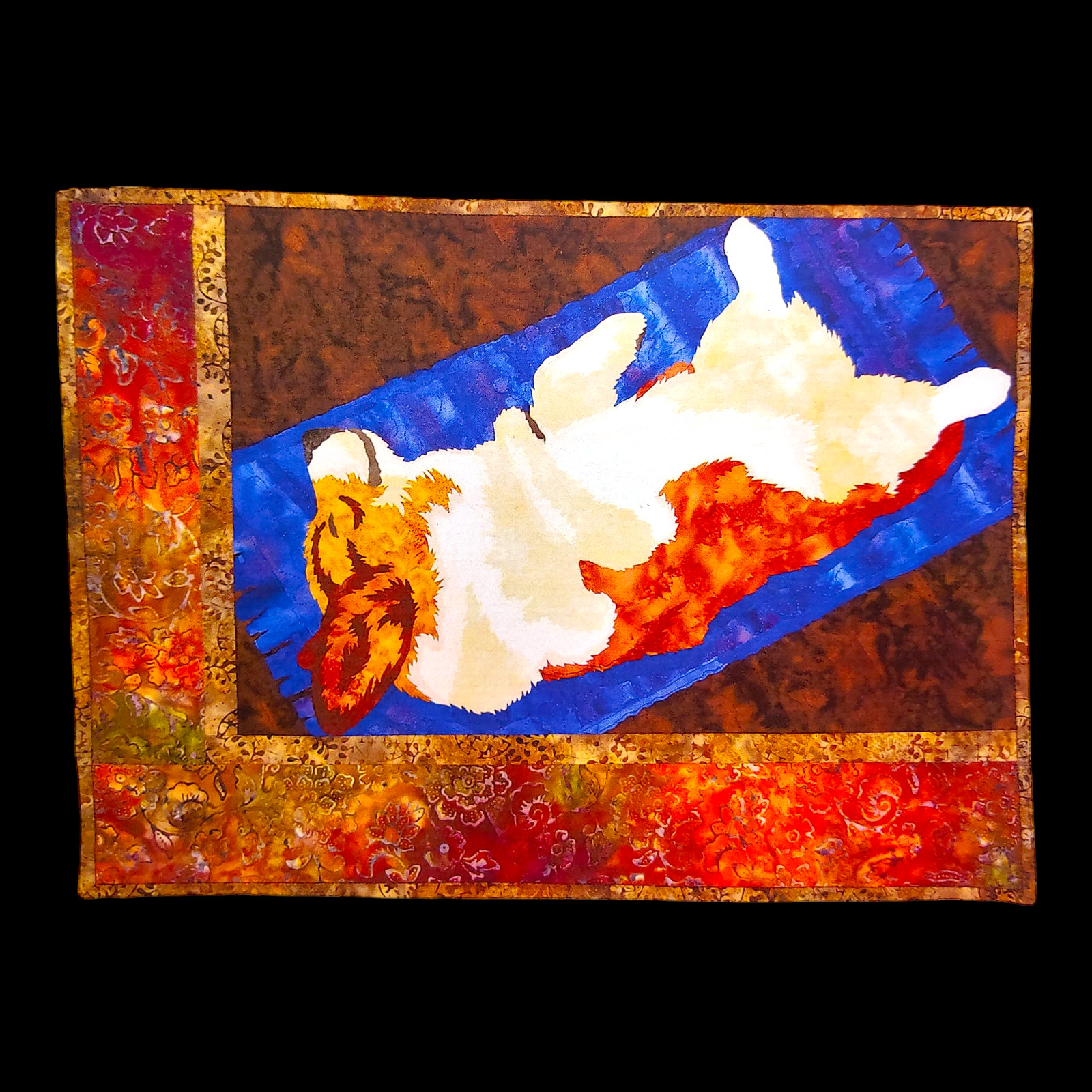 Upside Down Corgi Applique Quilt Pattern, 15x21 Dog Puppy Sleeping Napping Batik