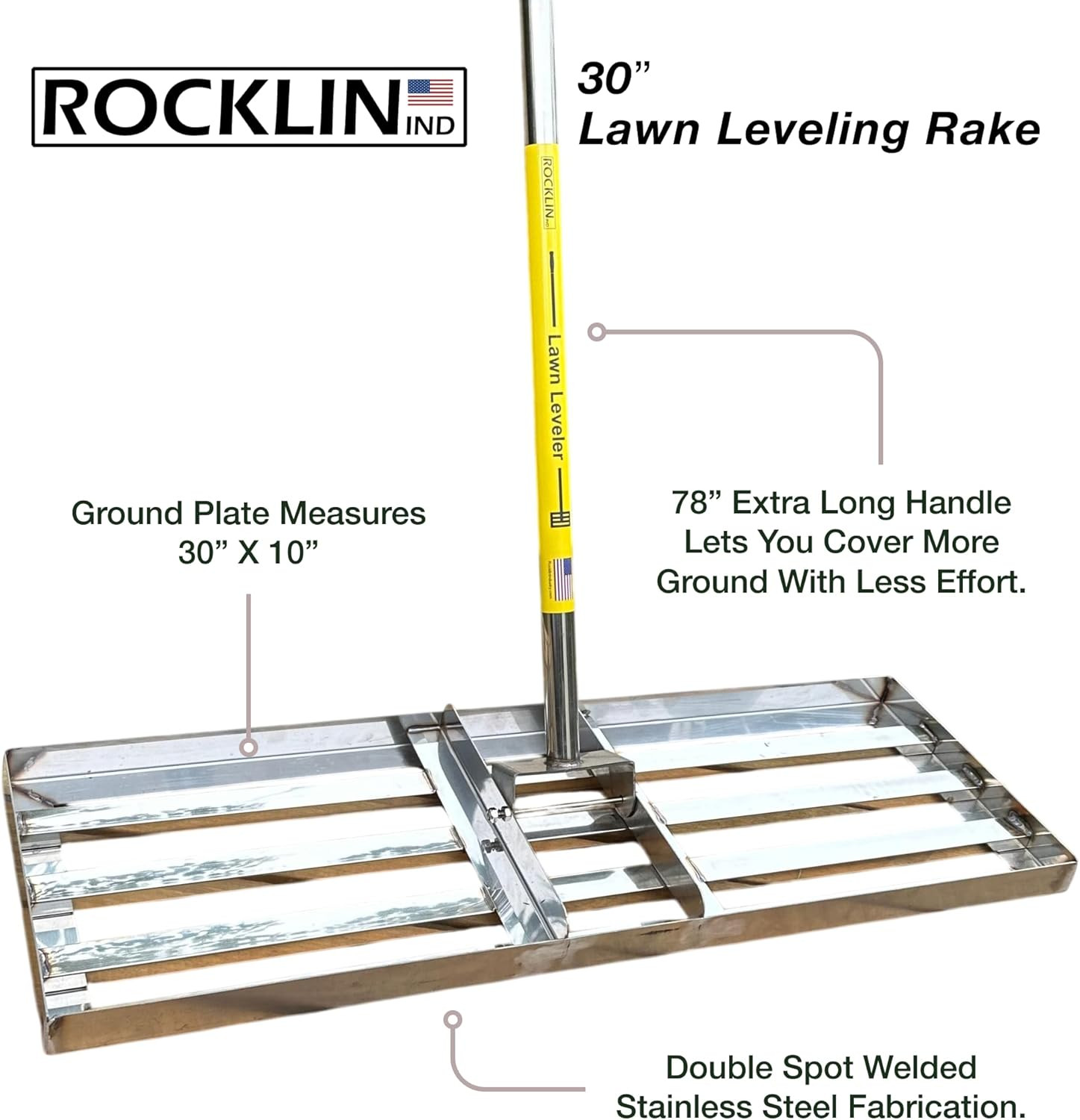 Rocklin™ Lawn Leveling Rake | Stainless Steel Surface Leveling Tool | Level Soil