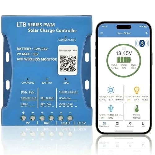 20A Bluetooth Solar Charger Controller 12V/24V - Intelligent Regulator - Solar