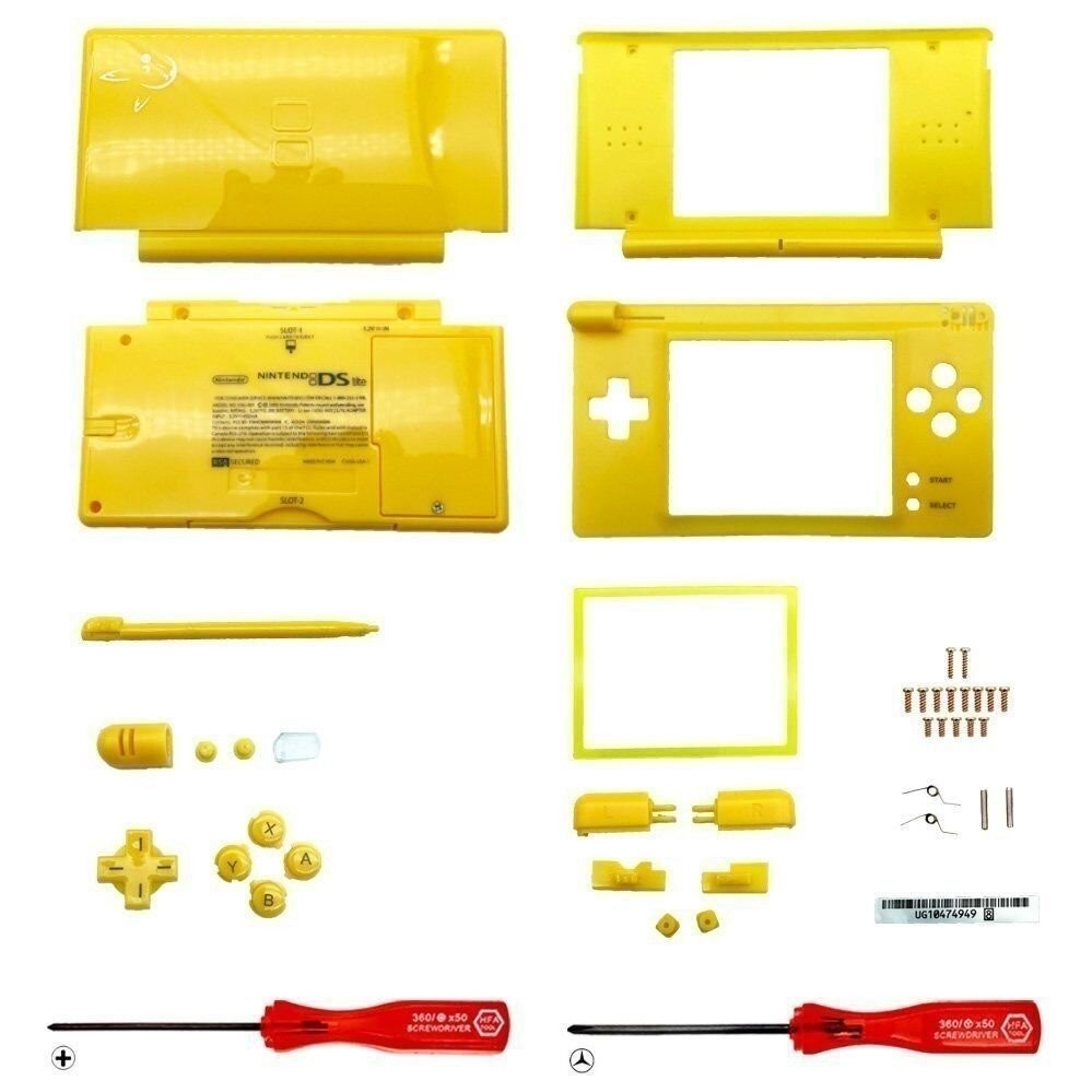 Replacement Housing for Nintendo DS Lite Glass Lens Shell Pikachu Yellow Pokemon
