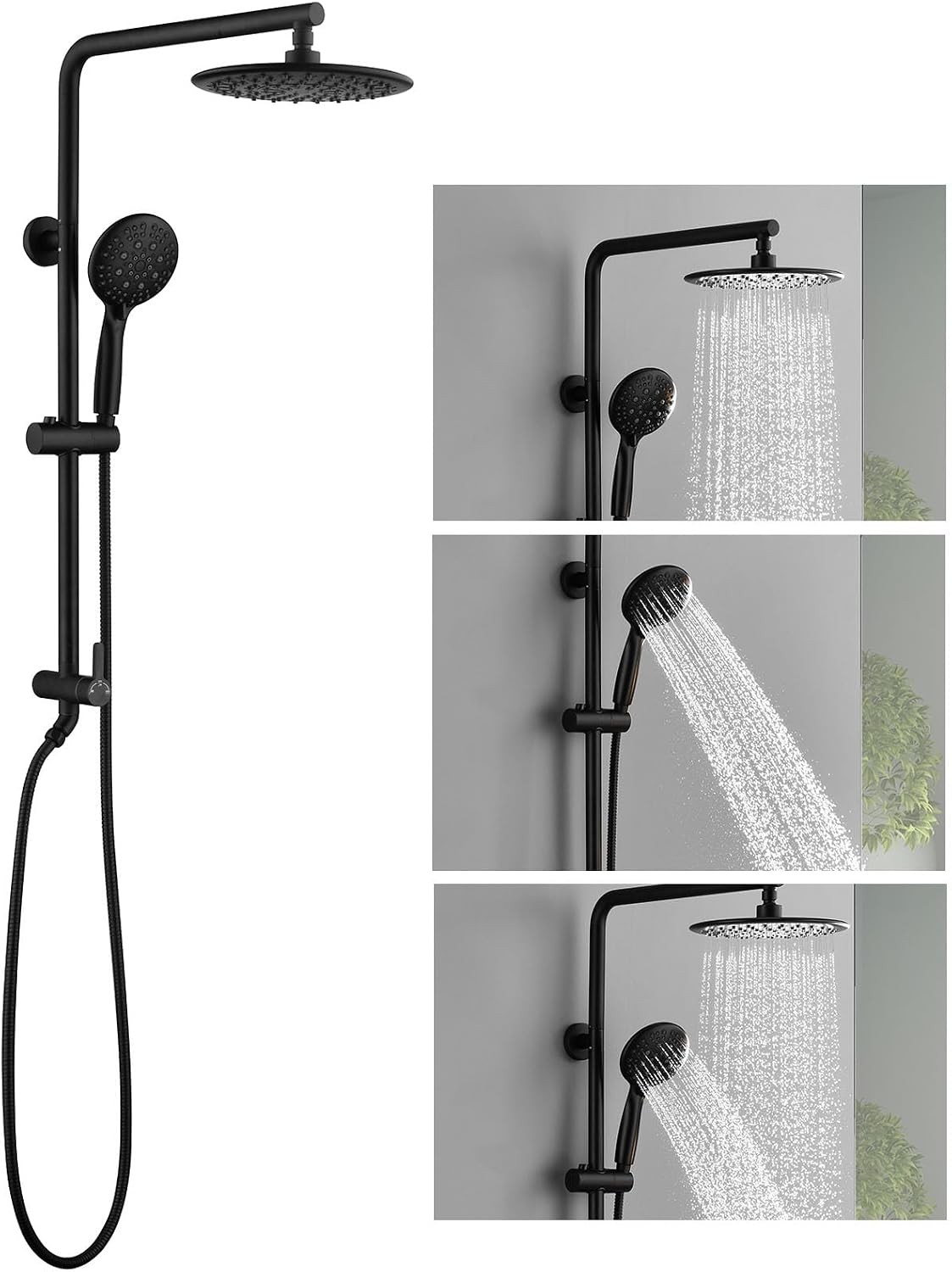 5-Function Retrofit Shower System Matte Black 9 Inch Rain Shower Head with