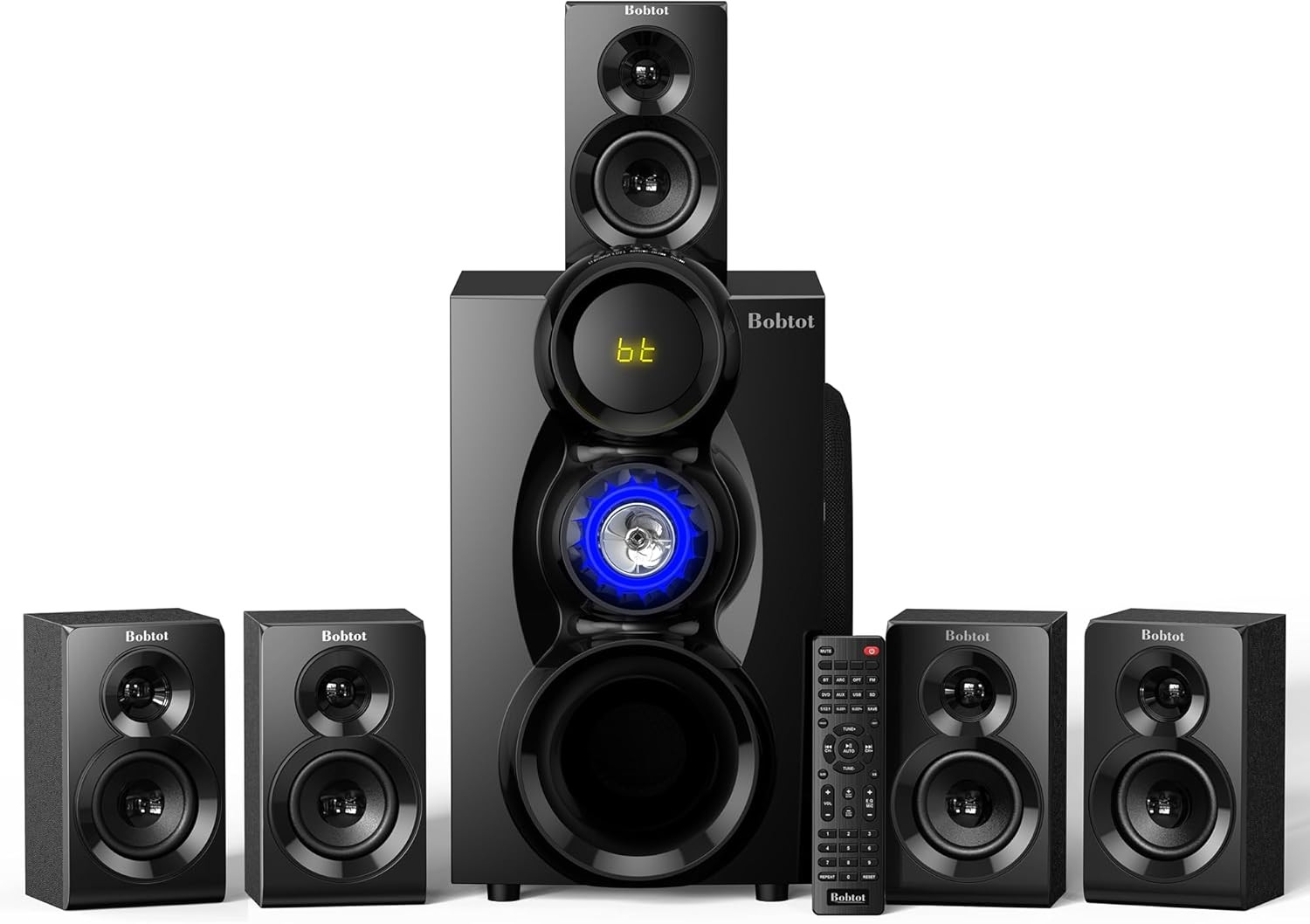 Bobtot 5.1 Surround Sound System Wireless Home Theater 1000W 8 inch Subwoofer
