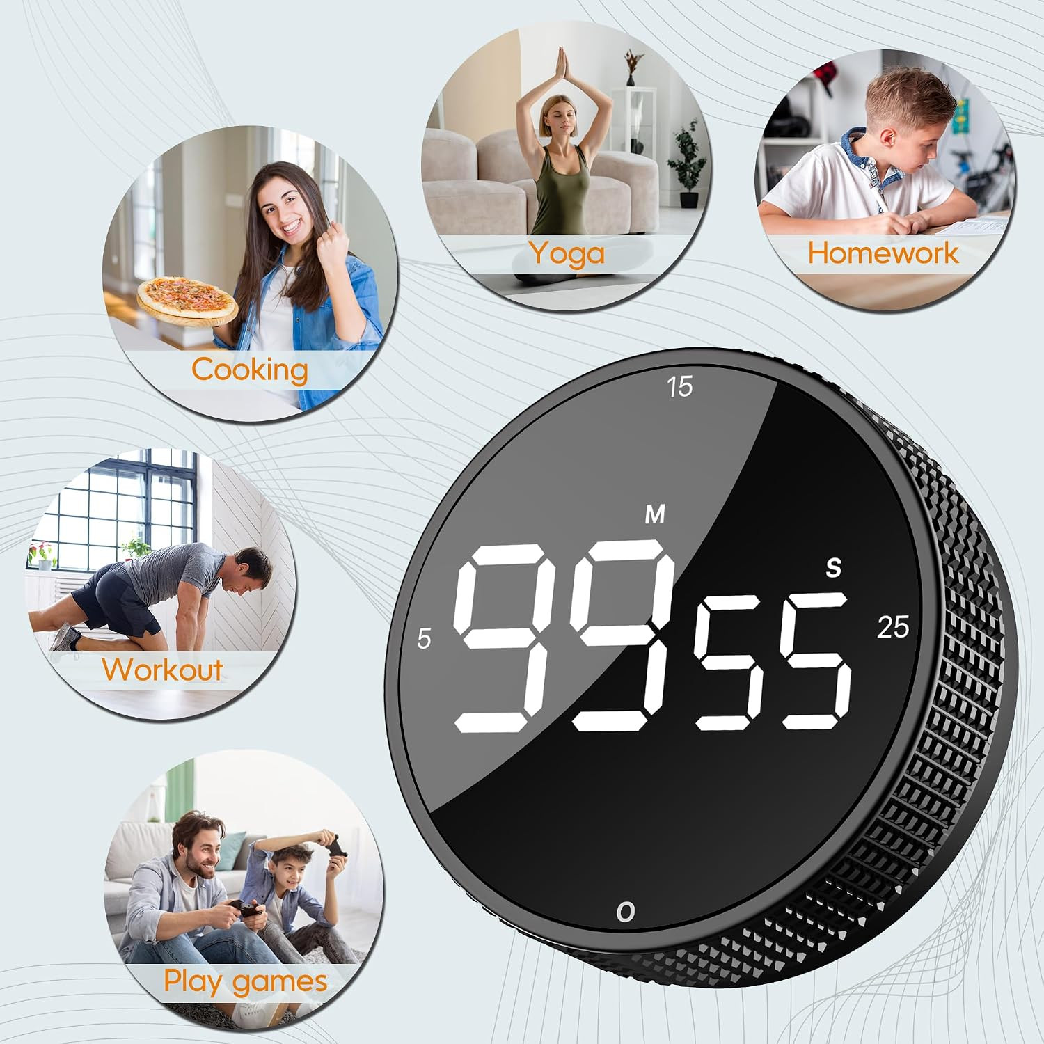 Magnetic Digital Kitchen Timer with Large LED Display