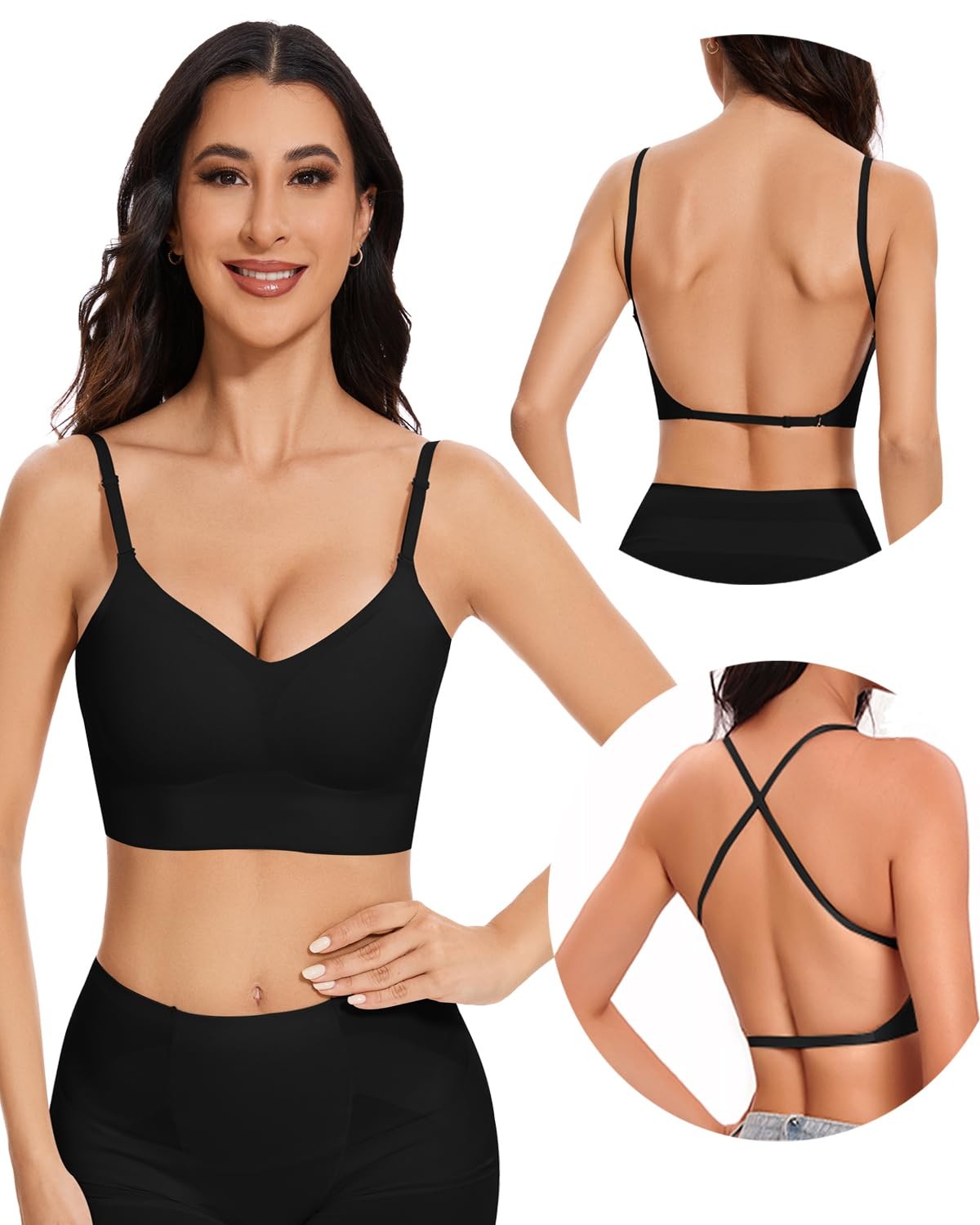 Low Back Bra Wireless Padded Bralette Comfort Halter Backless Cross Multiway US