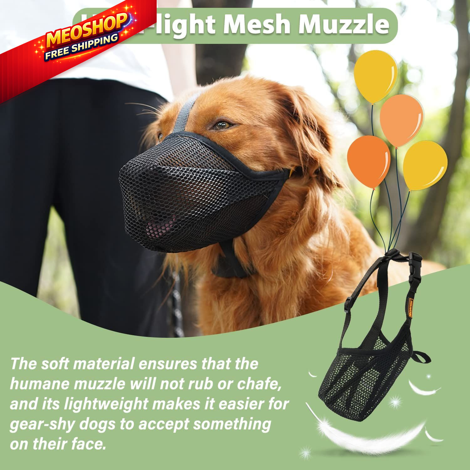 Mayerzon Dog Muzzle, Patented Soft Mesh Muzzle for L-(Snout:11"-12¼"), Black