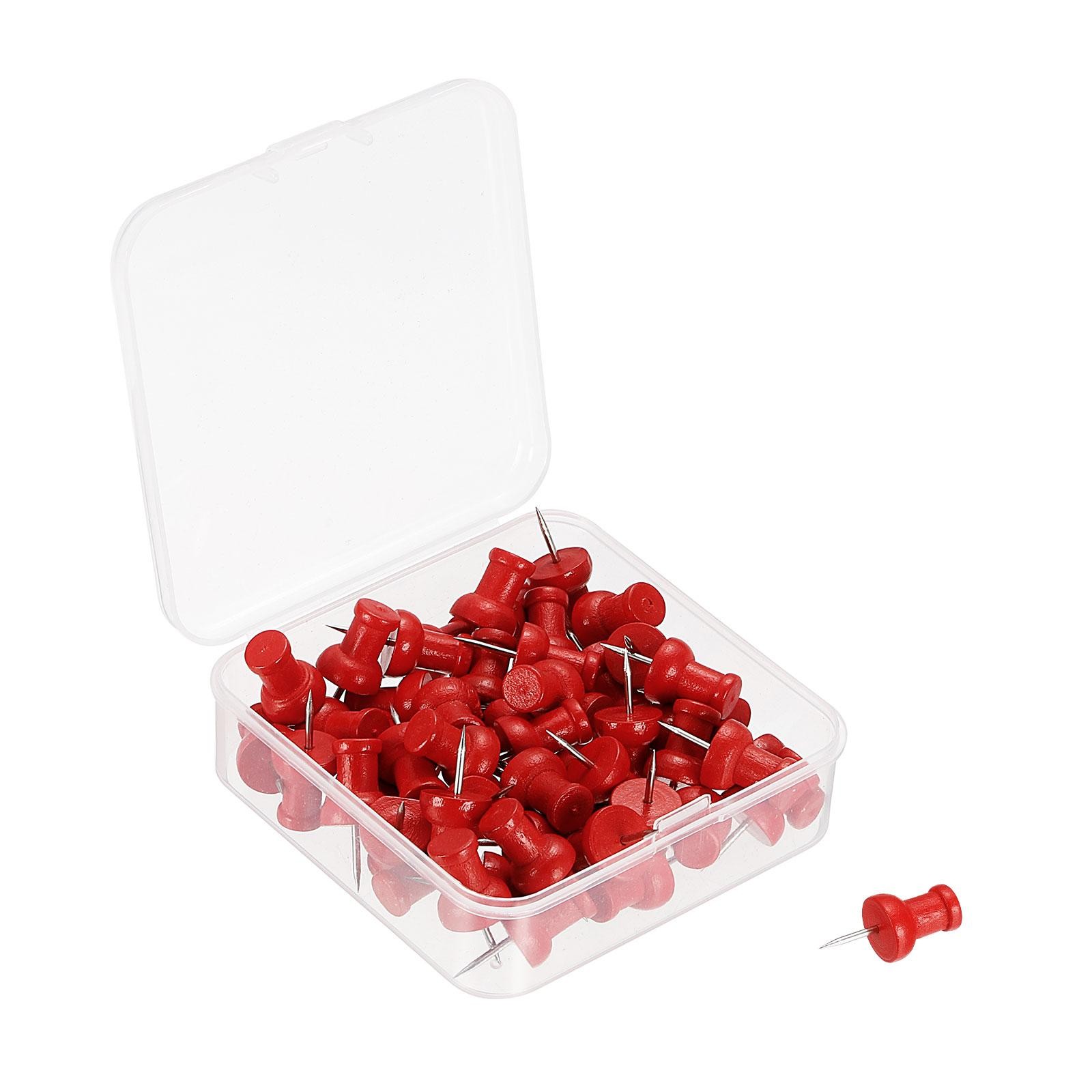 50pcs Wooden Push Pins, Decorative Pushpin Steel Needle for Map Hanging, Red