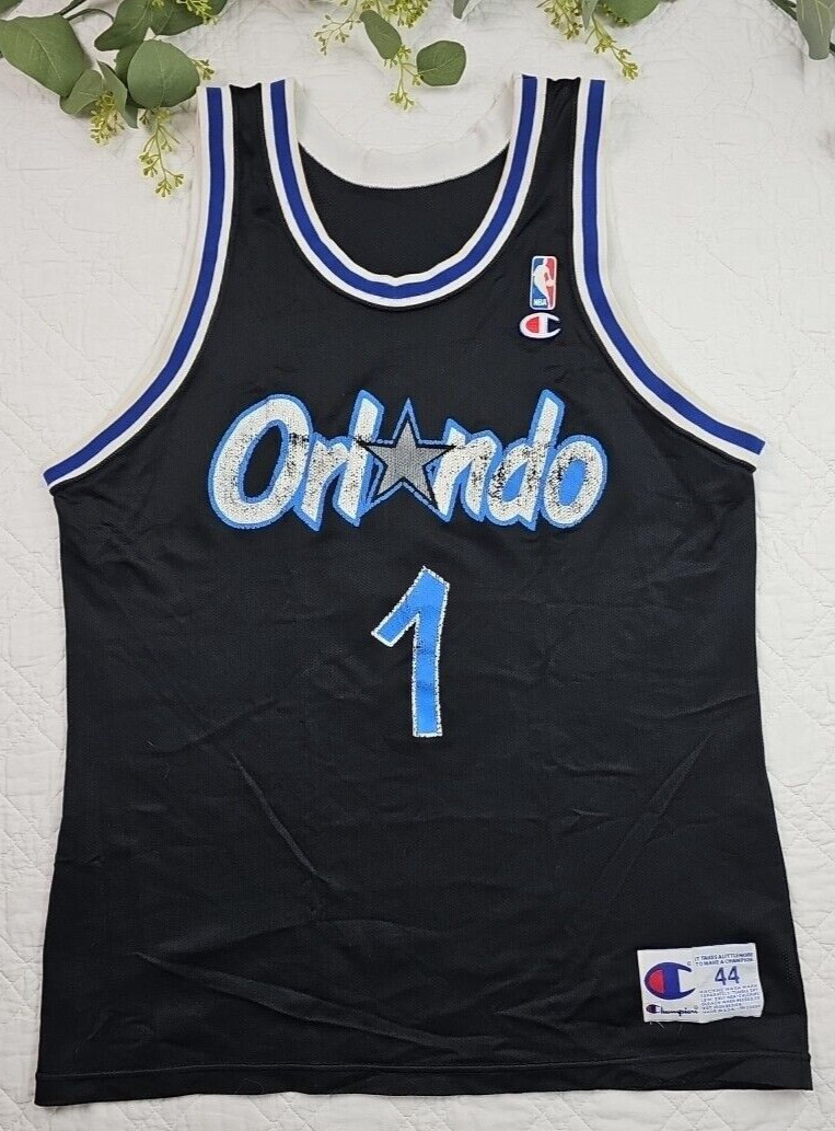 VTG NBA Orlando Magic Hardaway 1 Size 44 Made in USA Champion Black 90's