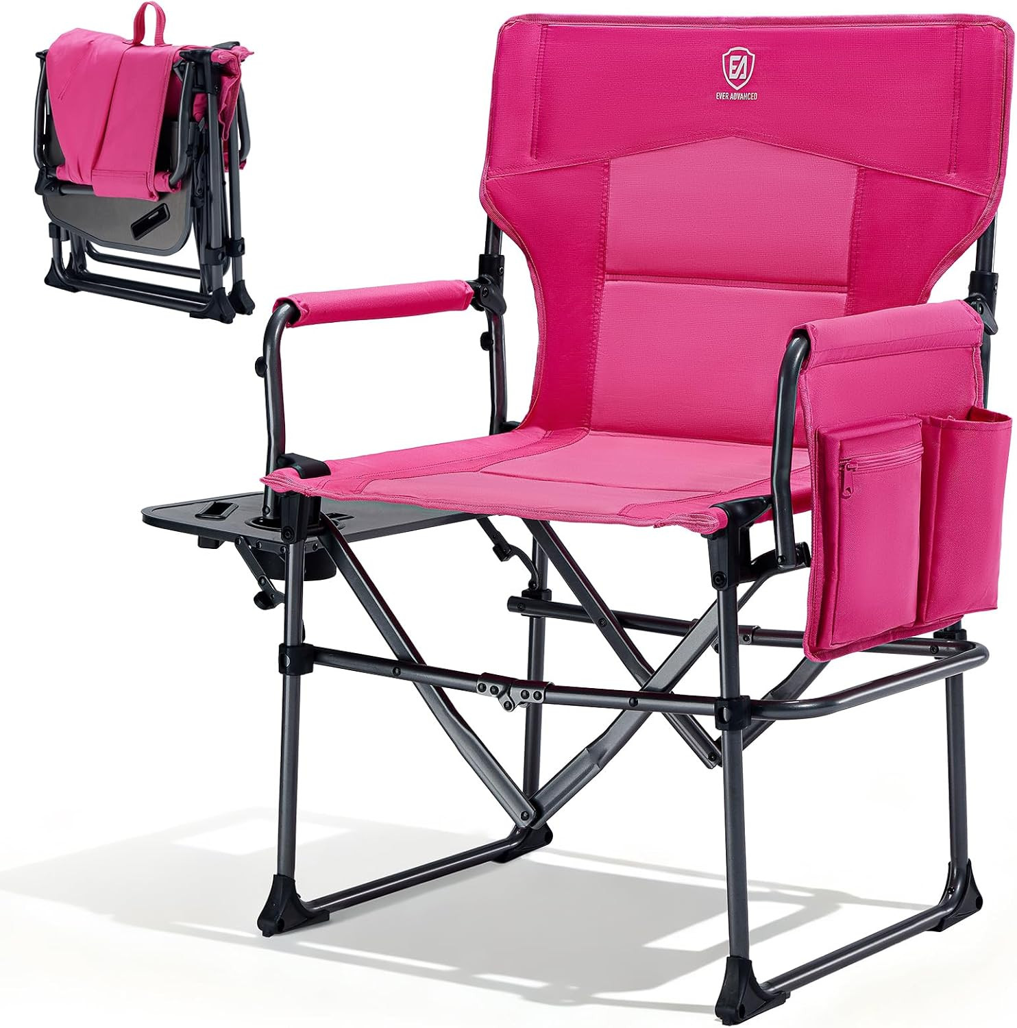 EVER ADVANCED Camping Directors' Chair with Side Table, Portable Folding with Co