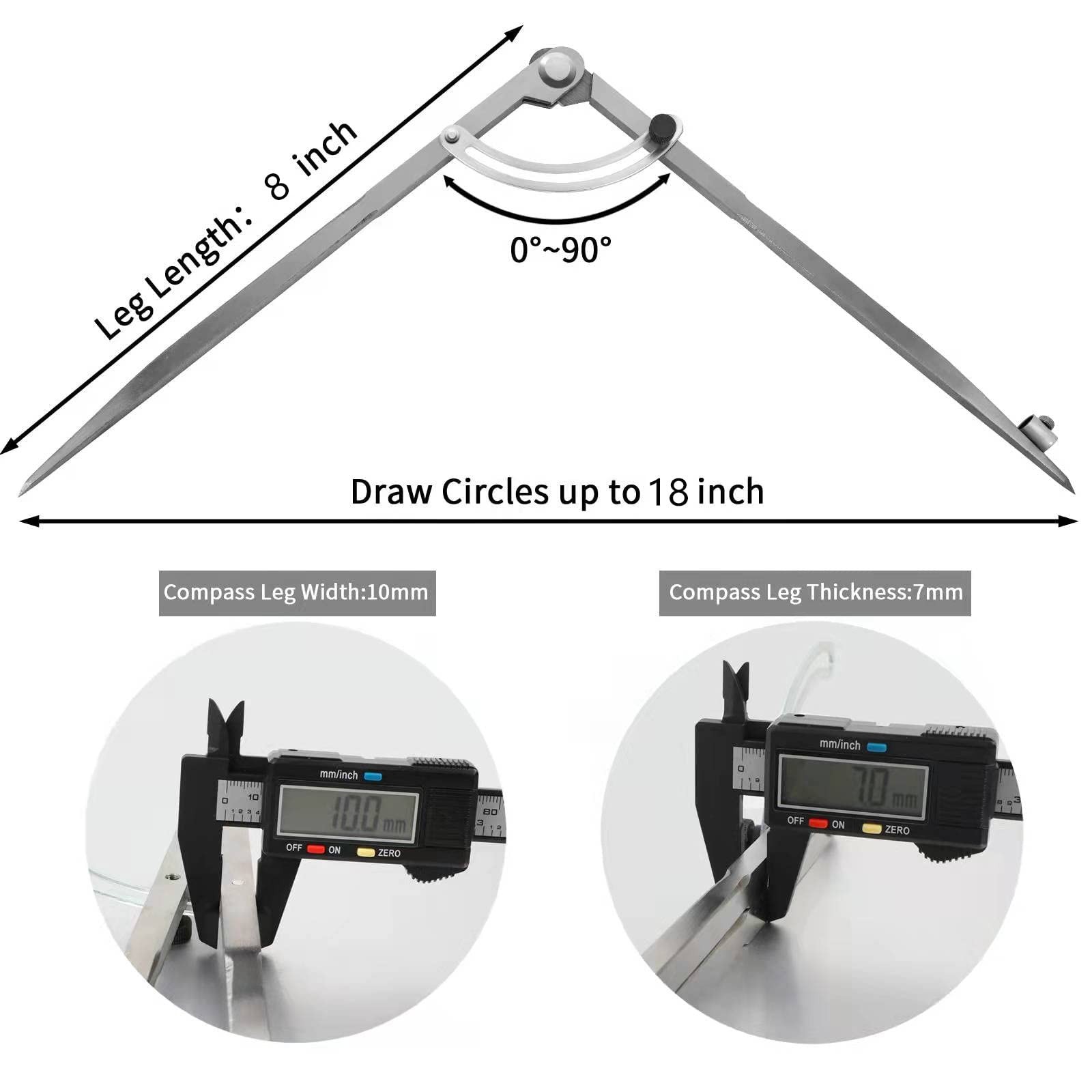 Compass for Woodworking, 8 inch Precision Woodworking 8inch, Silver