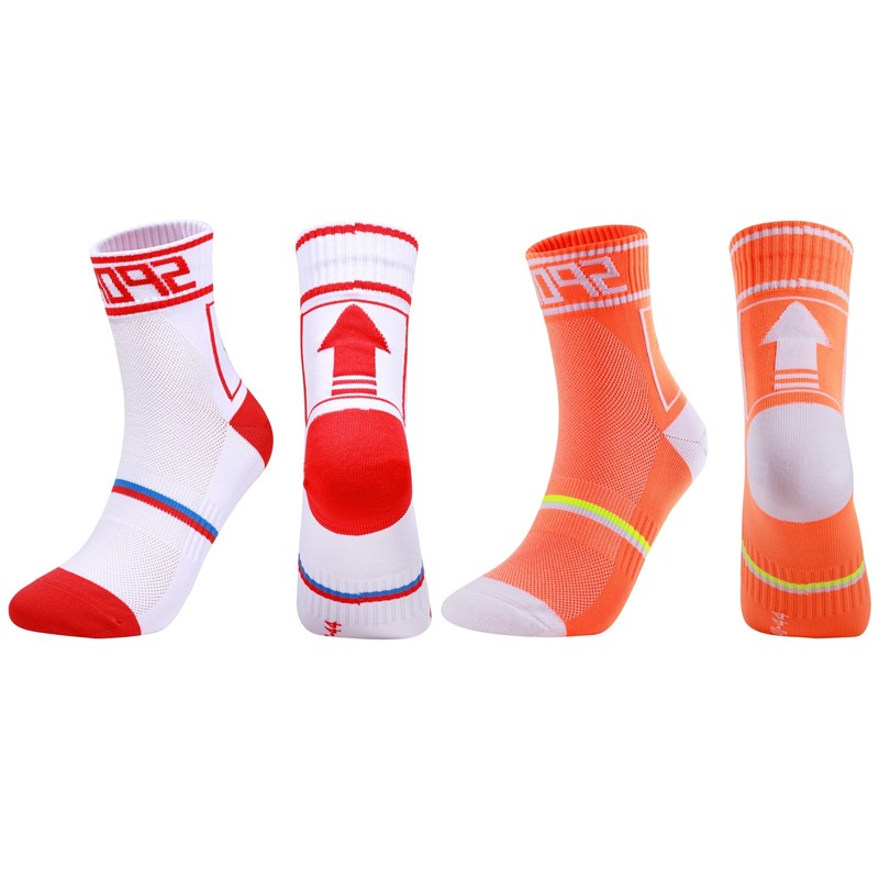 2 Pairs Cycling Socks Road Riding Bicycle Bike Sport Ankle Socks XC Orange White