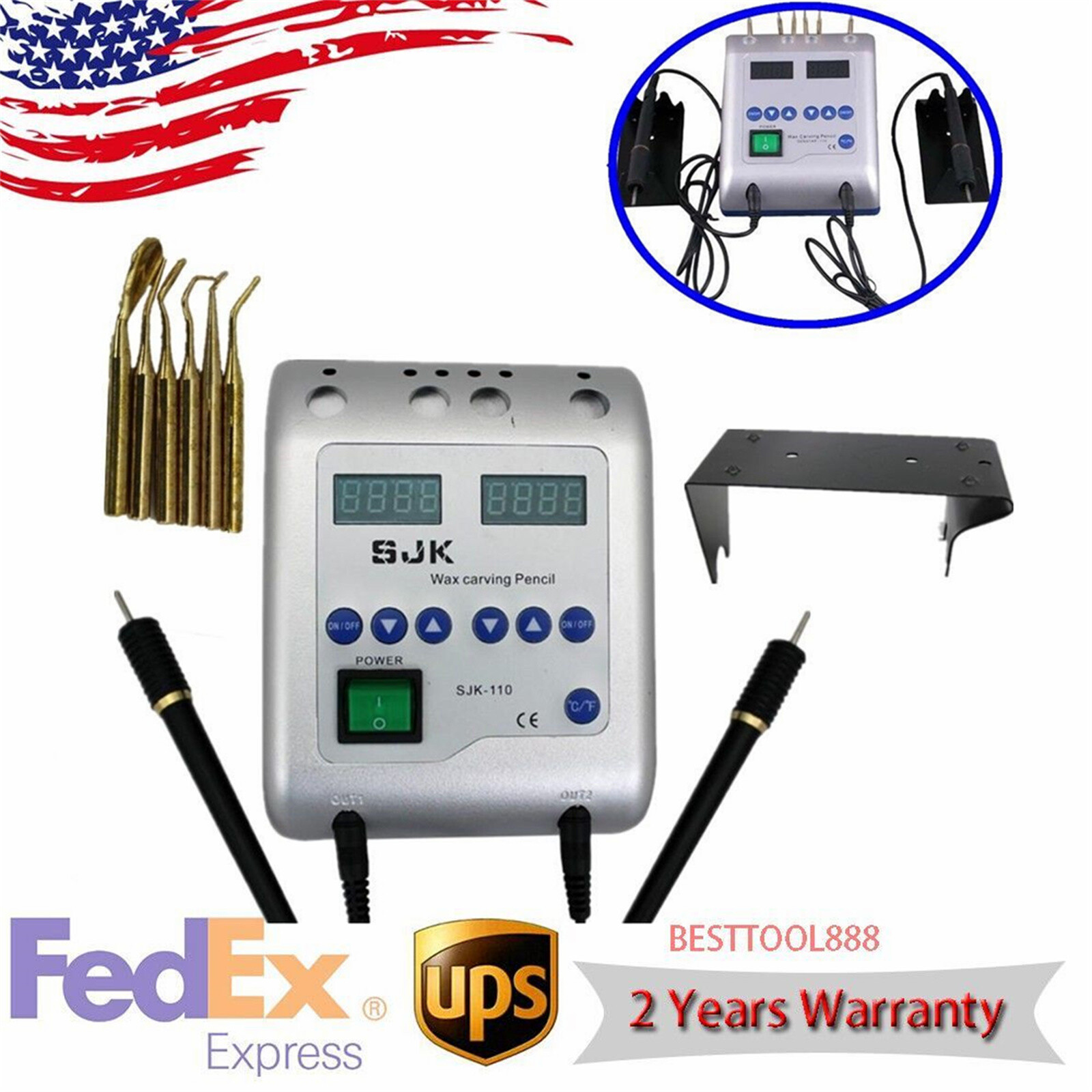 Hot Electric Waxer Carving knife Machine Double Pen+6 Wax Tips for Dental Lab US