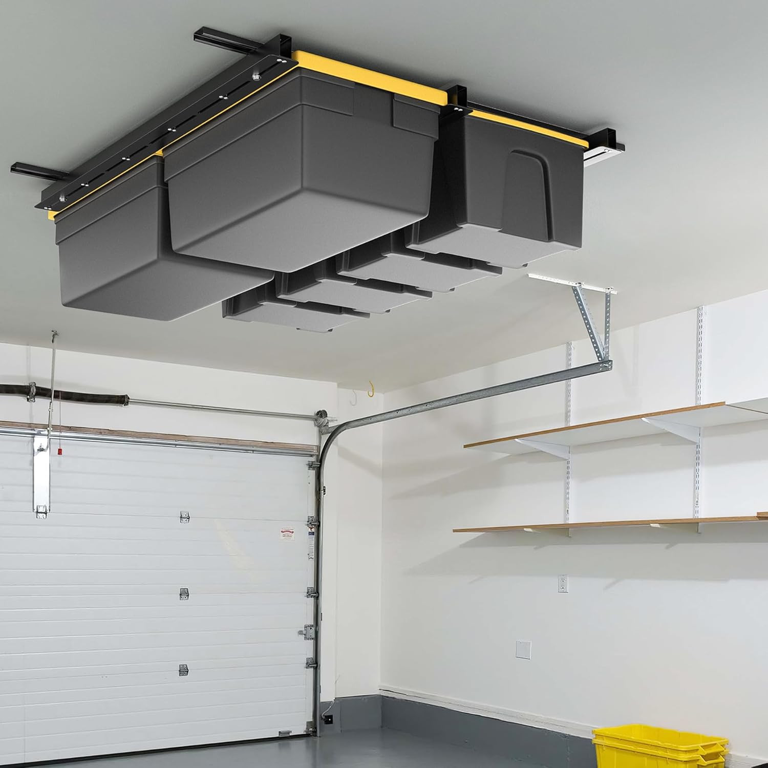 Overhead Tote Storage Rail System, Garage Ceiling Bin Storage Rack Heavy Duty Ad