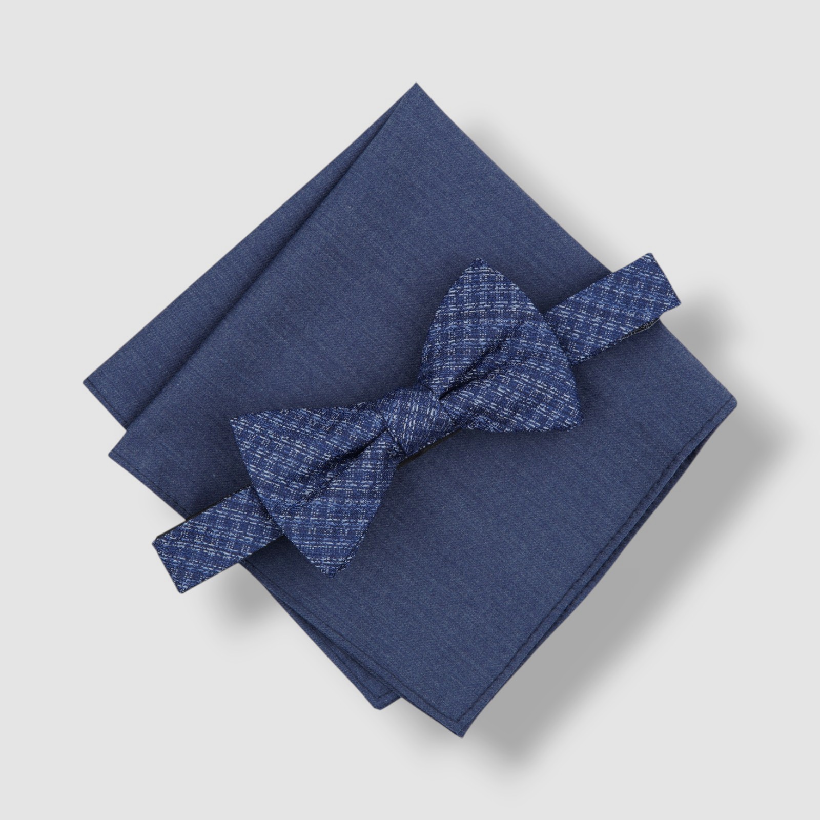 Bar III Men's Blue Milan Check Bow Tie & Solid Pocket Square 2-Piece Set