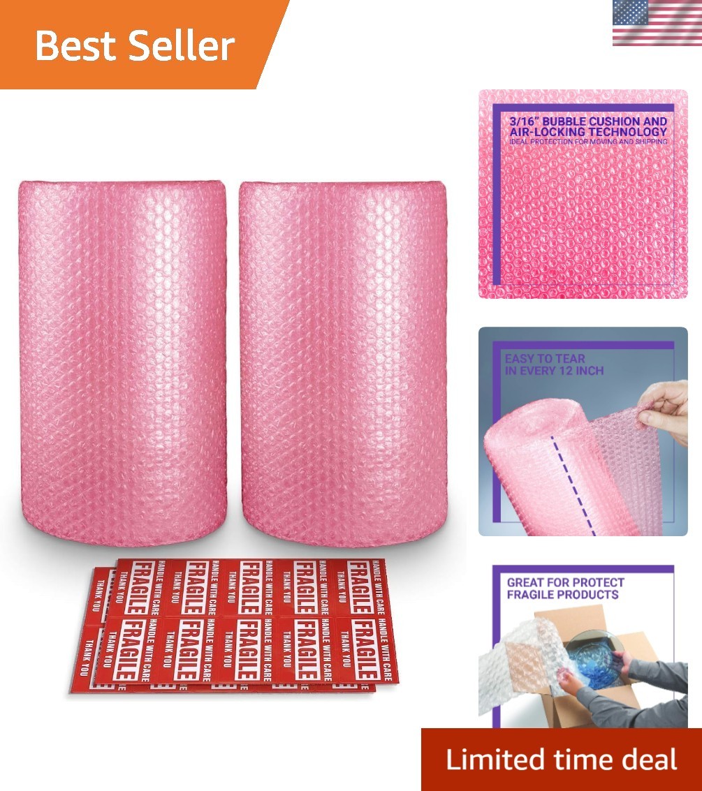 2-Pack Anti-Static Bubble Cushioning Wrap Rolls, 3/16" x 12" x 72' ft Total, ...
