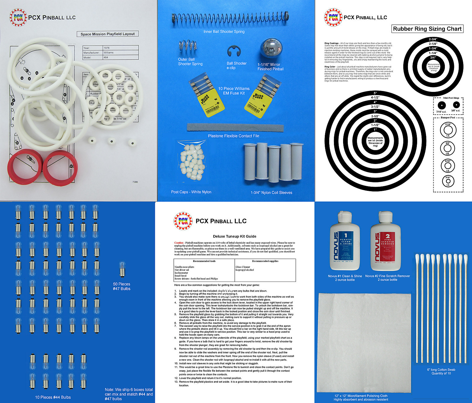 1976 Williams Space Mission Pinball Deluxe Tune-up Kit - Includes Rubber Rings