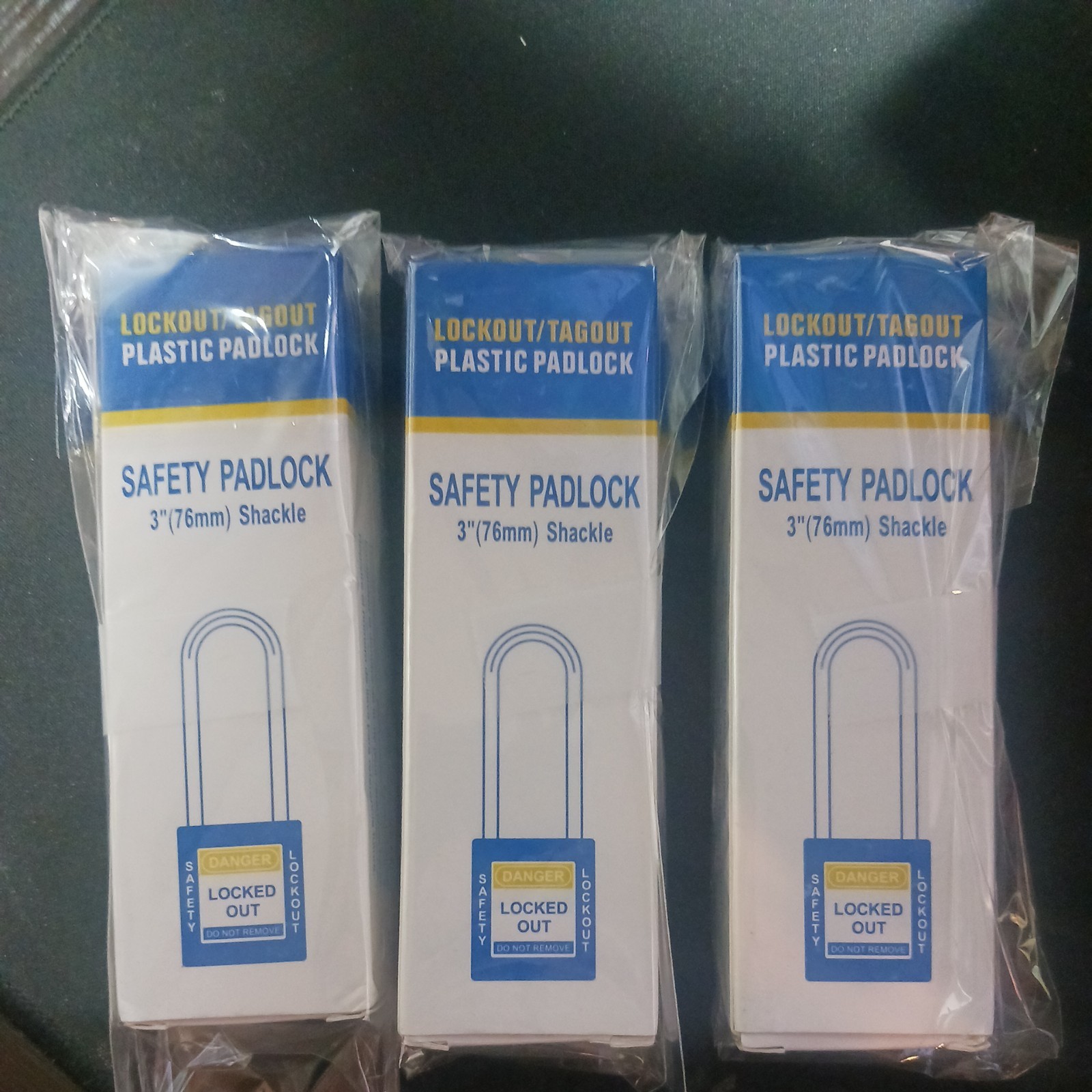 lot of 3 Lockout/Tagout Plastic Padlock Safety 3" 76 mm Shackle Black