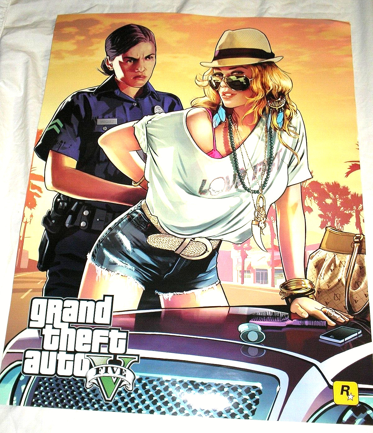 GRAND THEFT AUTO V 28X22 POSTER RARE DOUBLE SIDED  ORIGINAL no folding lines