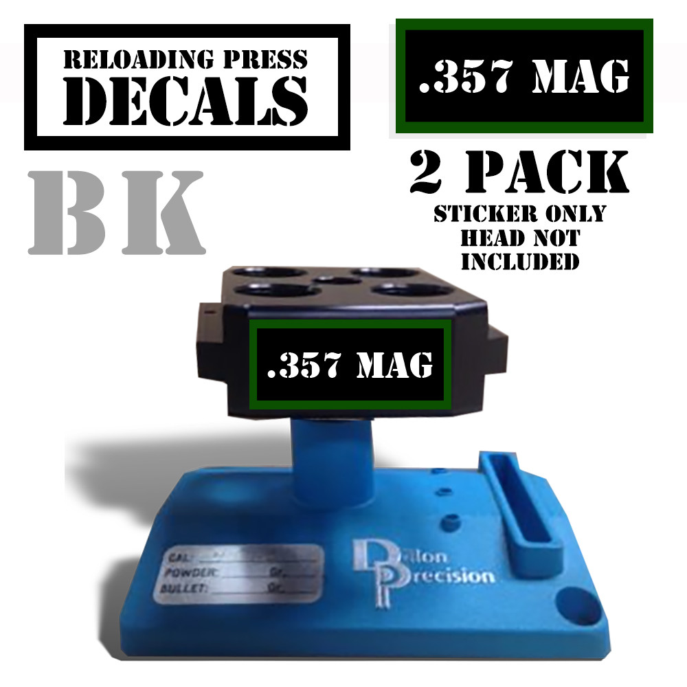 357 Mag Reloading Press Decals Ammo Labels Sticker 2 Pack BLK/GRN 1.95" x .87"