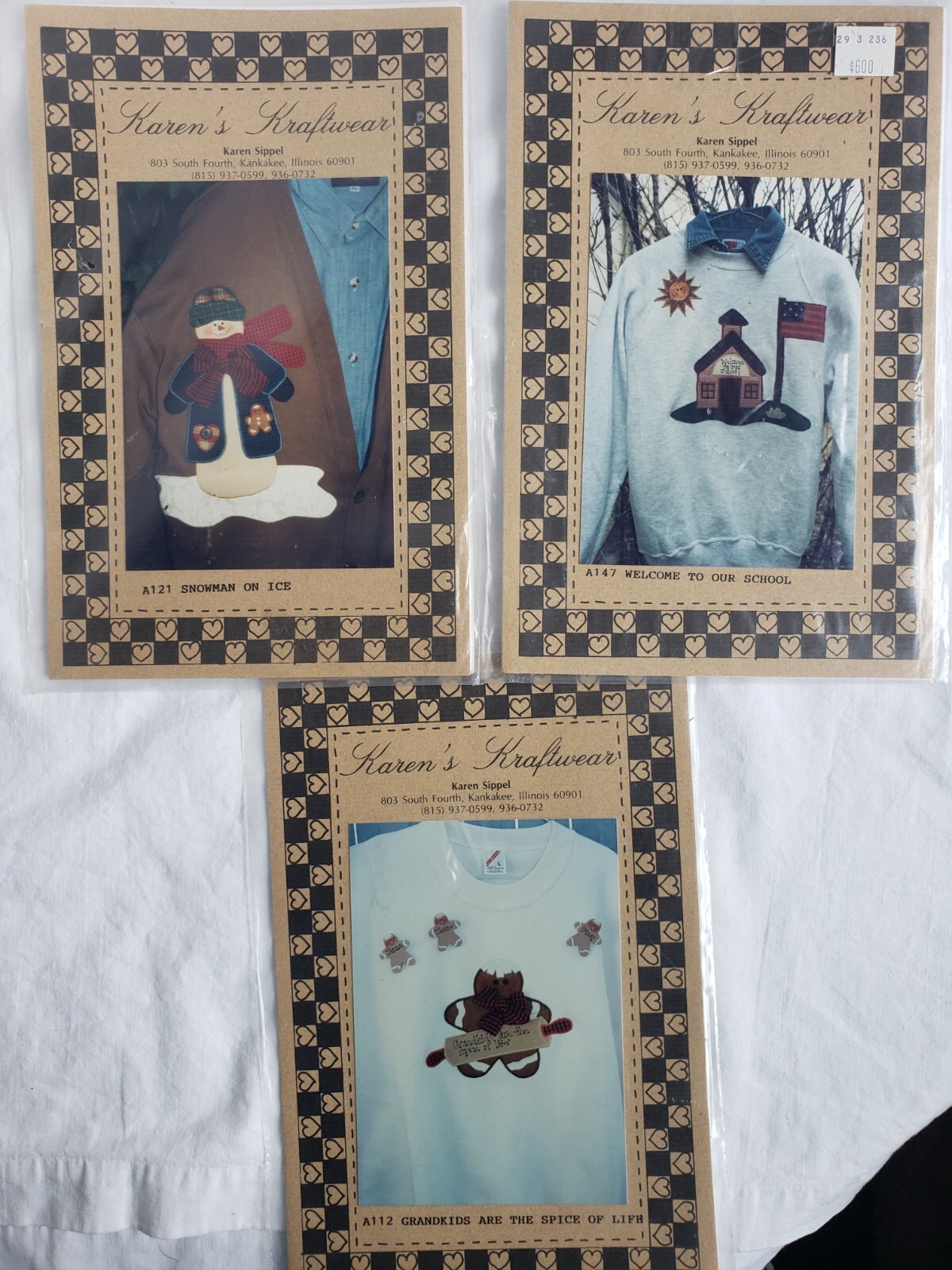 Karens Kraftwear Applique Patterns Gingerbread, School House, Snowman