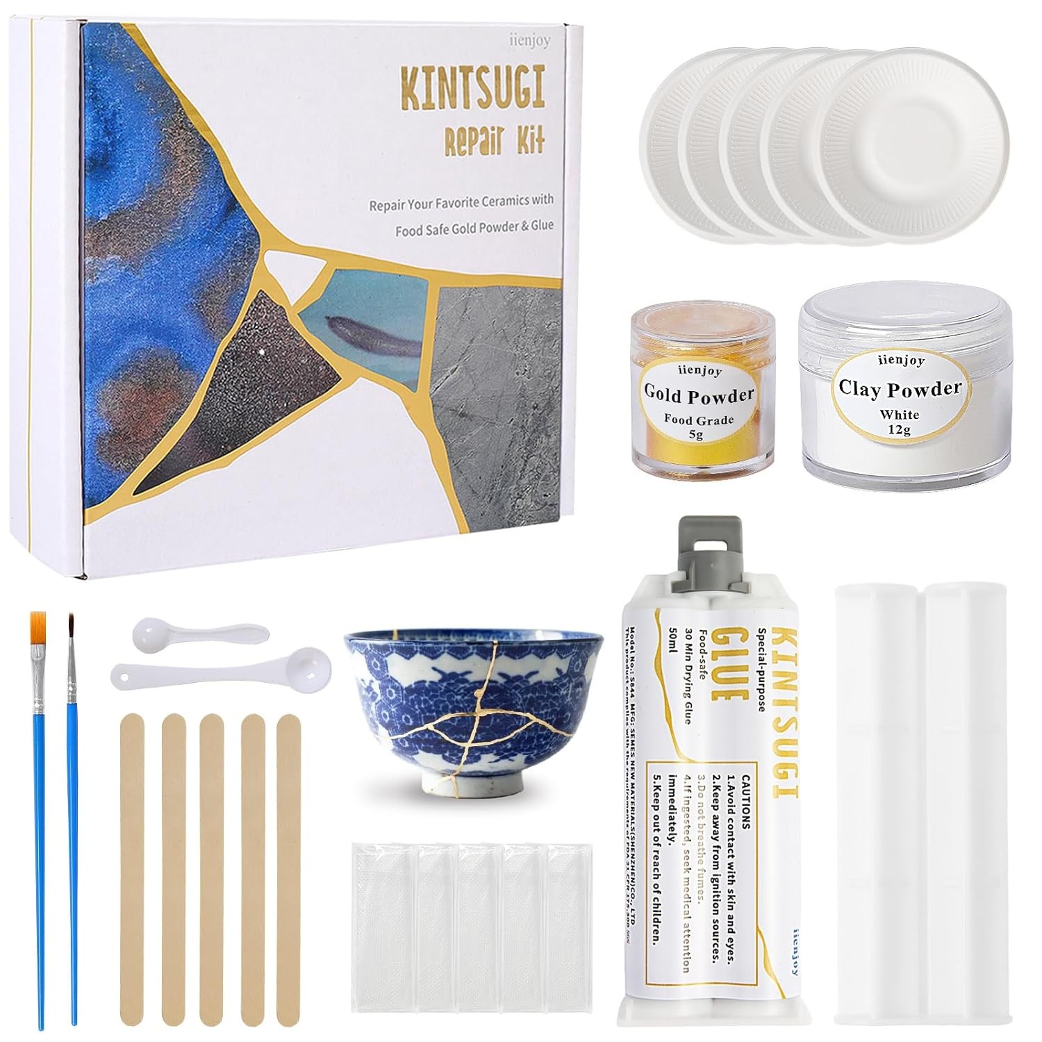 Kintsugi Repair Kit, Food Safe Glue & Edible Gold Mica Powder for
