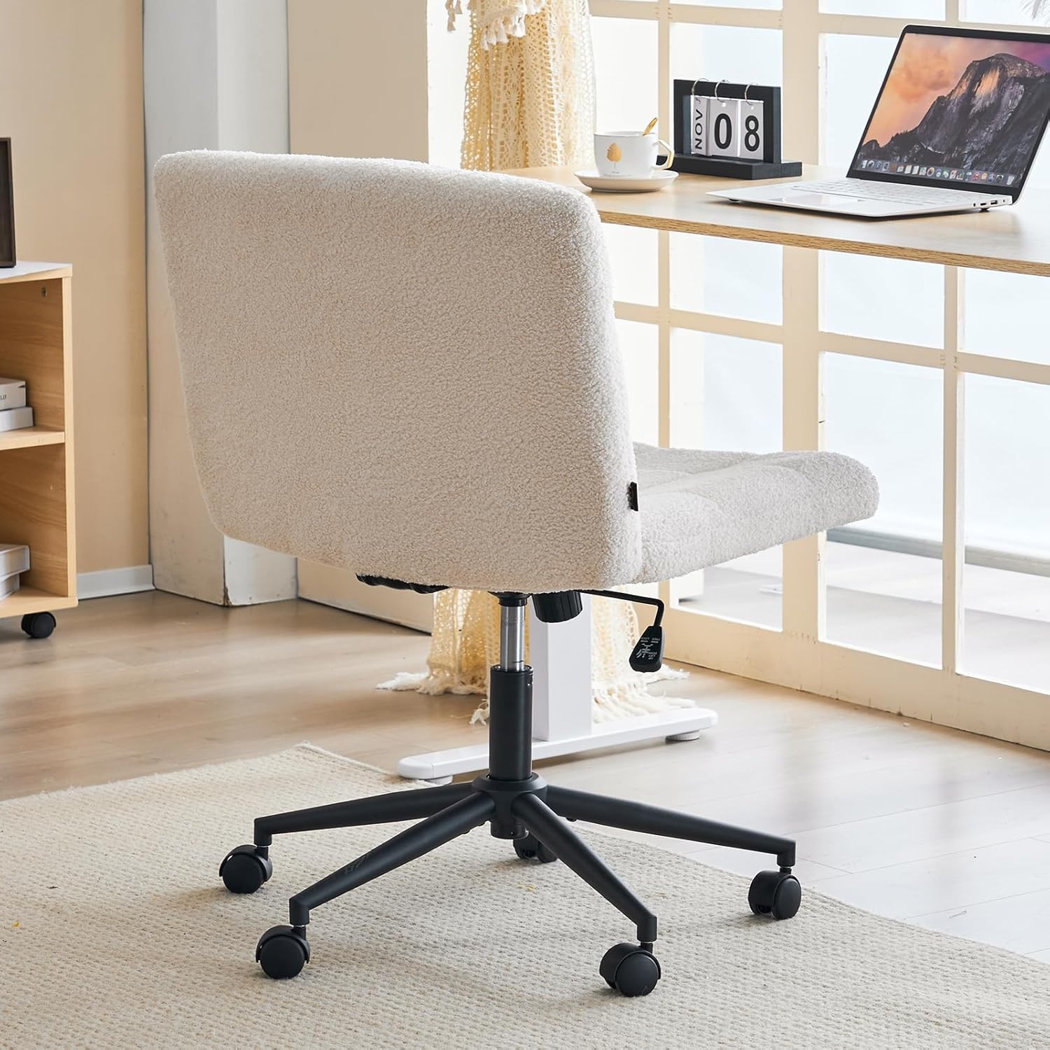 Swivel Criss Cross Legged Chair with Wheels for Home Office, Wide Armless Des...