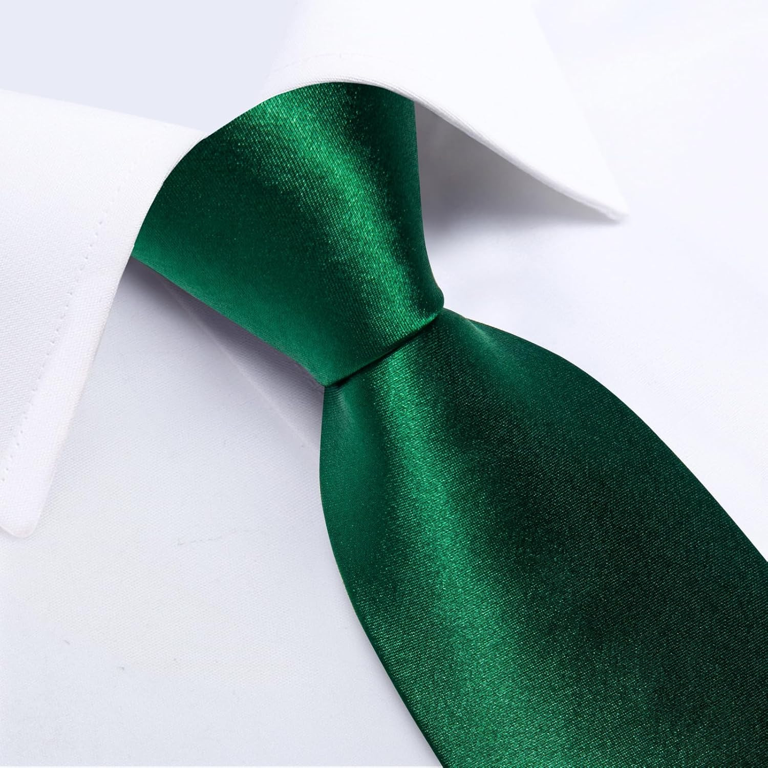 Mens Solid Color Tie and Pocket Square Set Woven Silk Plain Emerald Green