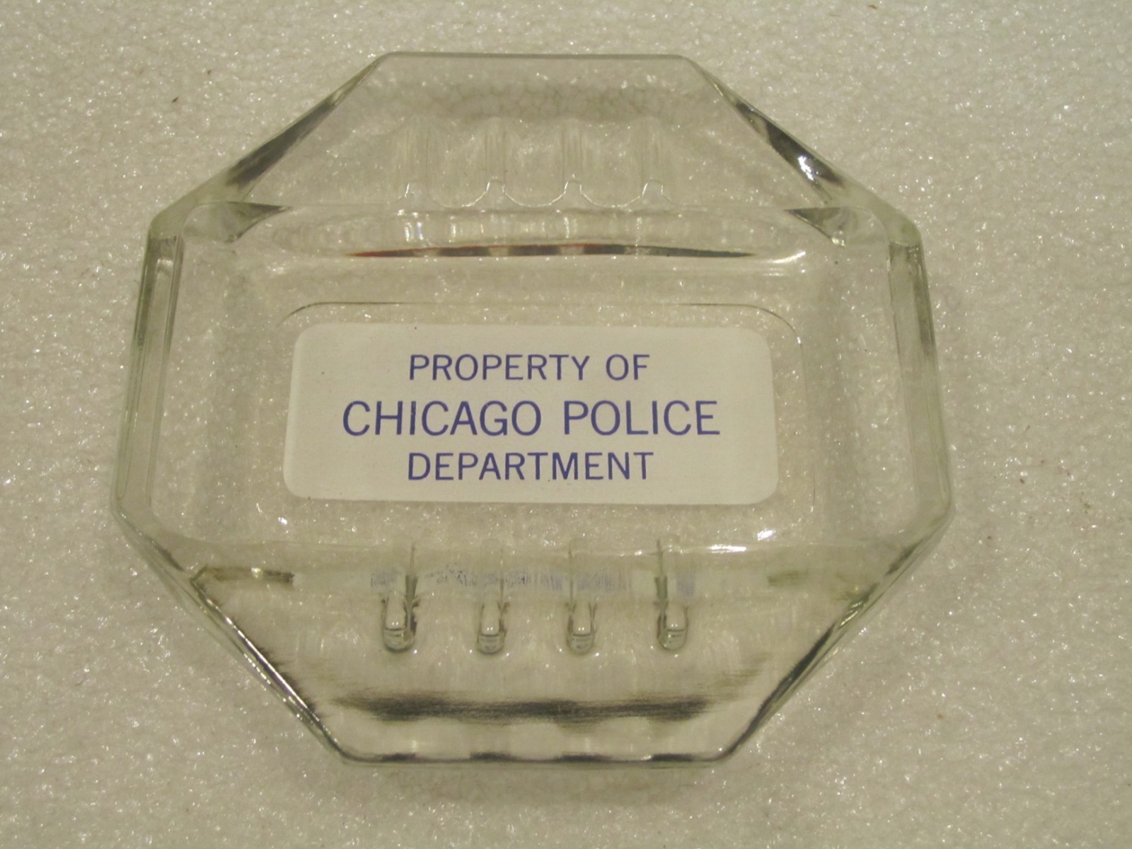 VINTAGE PROPERTY OF CHICAGO POLICE DEPARTMENT GLASS ASHTRAY OCTAGONAL 1960