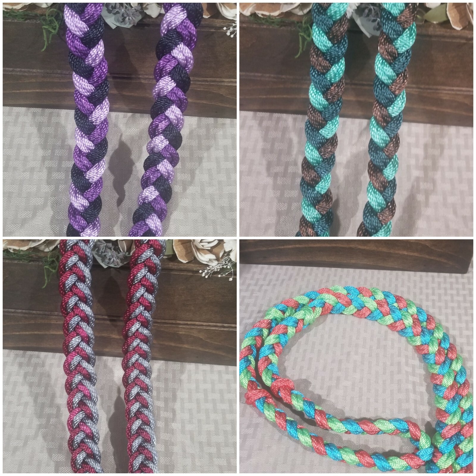 Barrel Racing Reins, Western Custom Braided Reins, Custom Colors, with Hardware