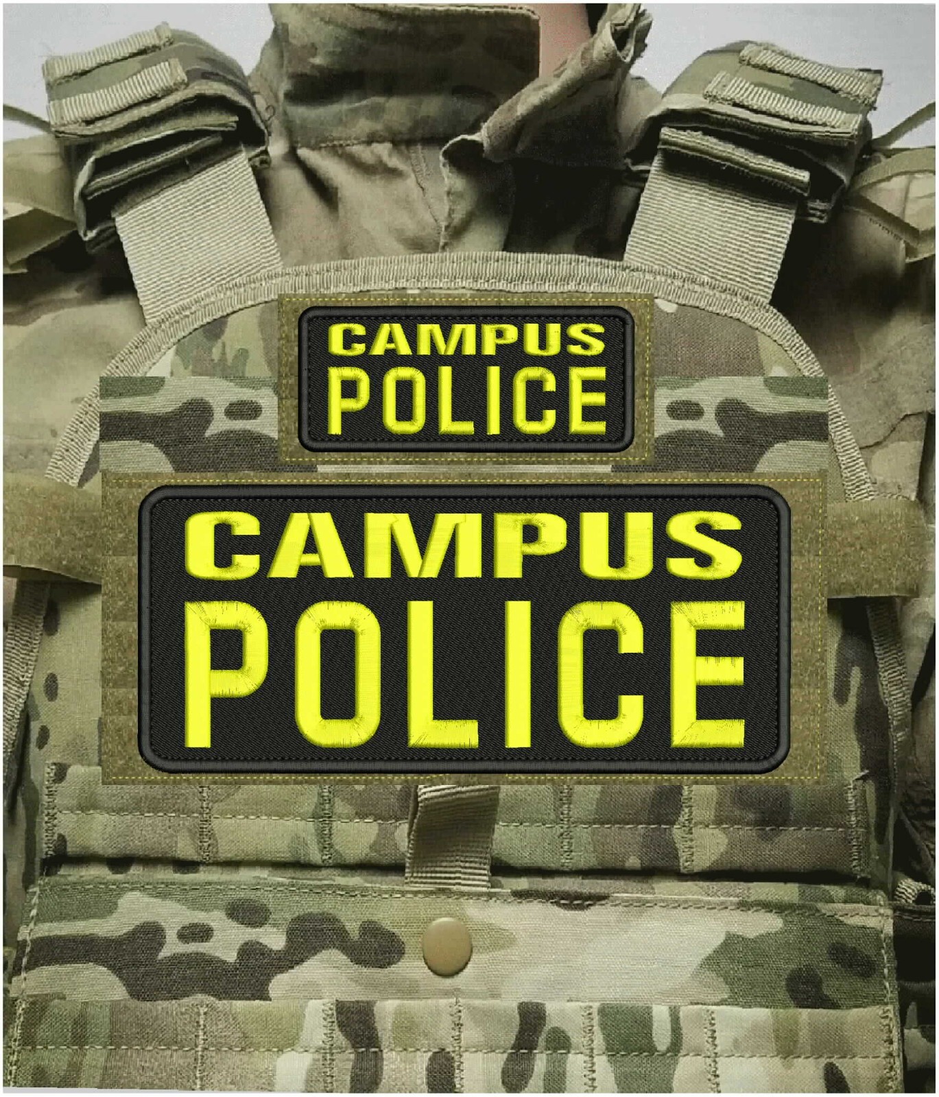CAMPUS POLICE embroidery patches 4x10 and 2x5 hook on back YELLOW AND BLACK