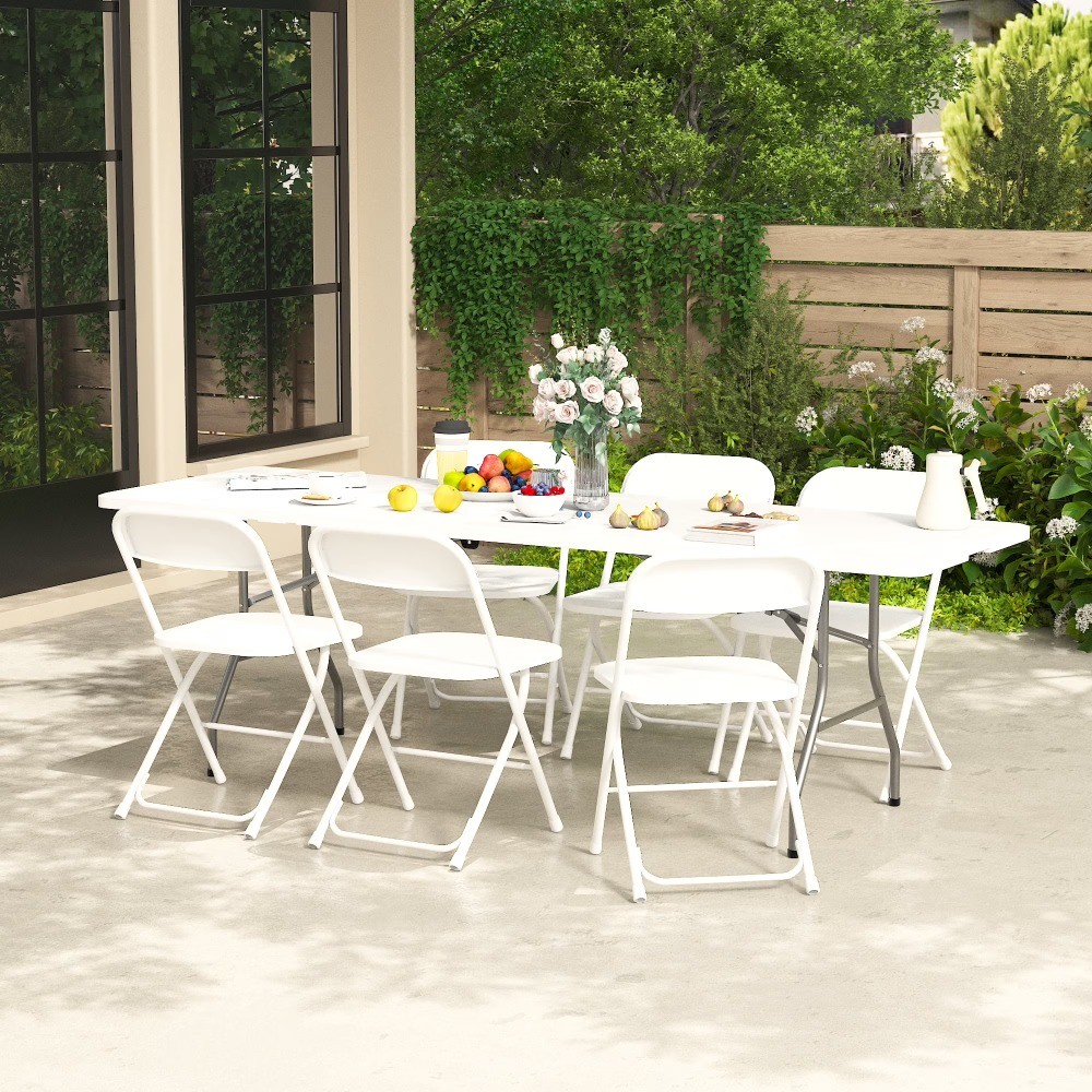 6 Foot Folding Table,Fold-in-Half Plastic Table