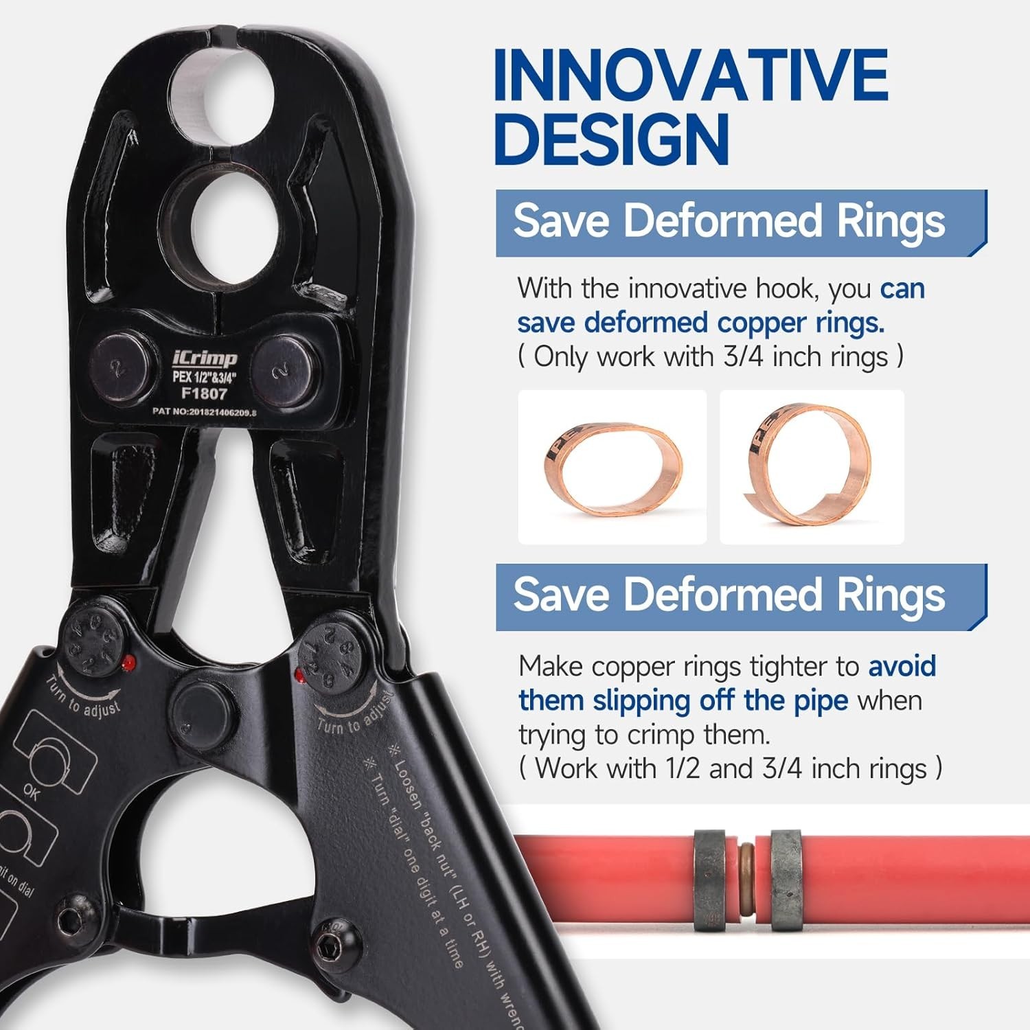 Crimping Tool Kit PEX Copper Ring Cutter Removal for Pipe Maintenance Install